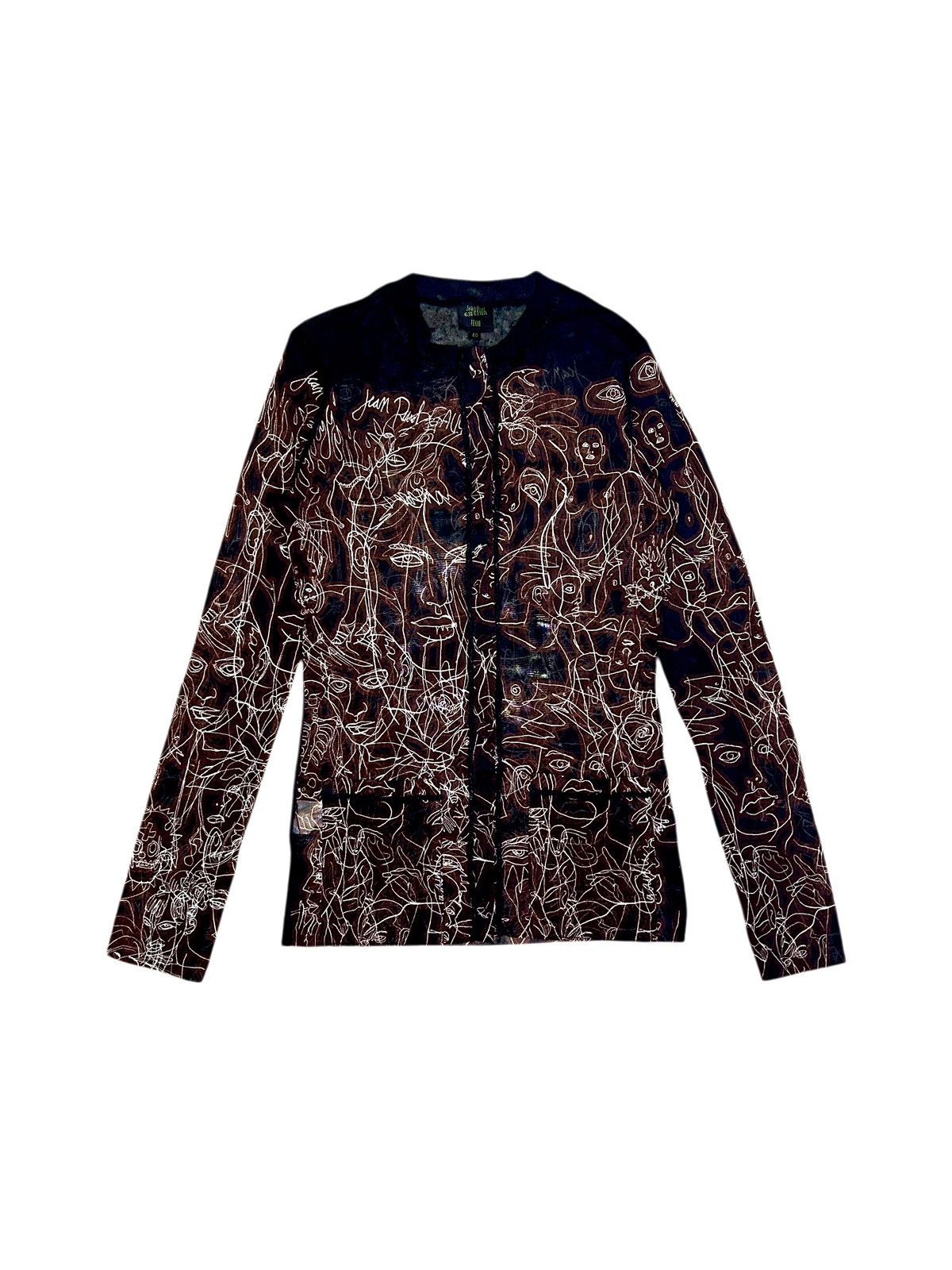Jean Paul Gaultier 90s 'Sketchbook Faces' Mesh Cardigan Size M / US 6-8 / IT 42-44 - 1 Thumbnail