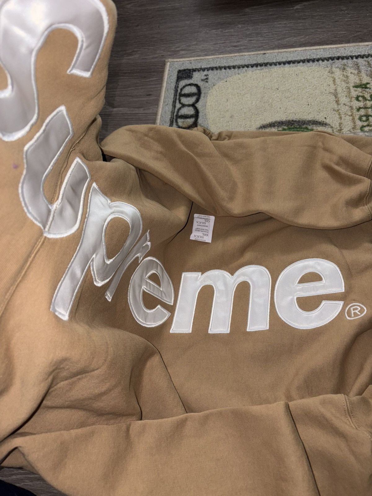 Supreme Supreme Satin Appliqué Hooded Sweatshirt (FW25) Grey Size US XL / EU 56 / 4 - 1 Thumbnail