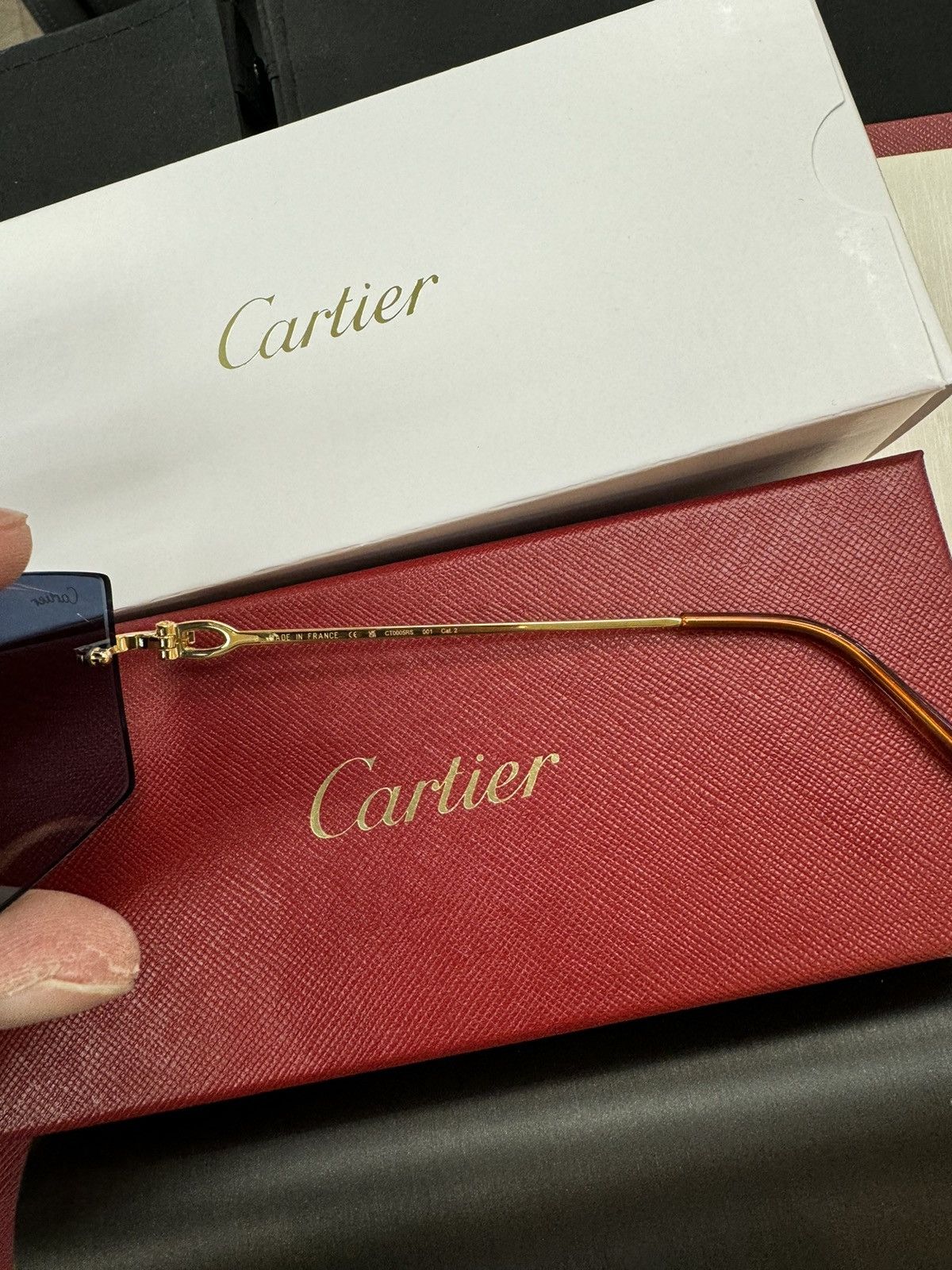 Cartier Cartier C Decor Blue Tint Sunglasses Gold Size ONE SIZE - 4 Thumbnail