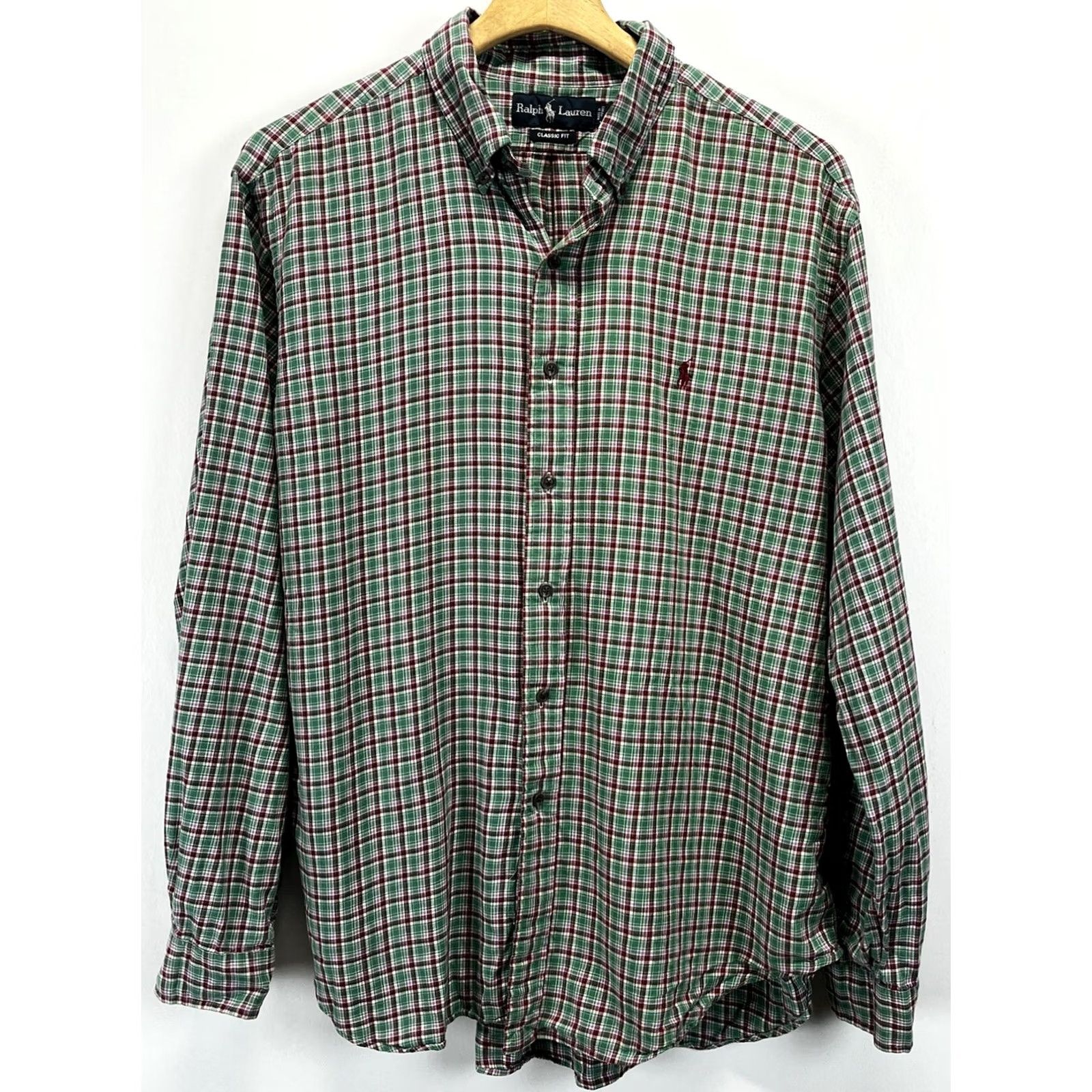 Ralph Lauren Ralph Lauren Button-Down Shirt Mens XL Green Red Plaid Classic Fit Pony Size US XL / EU 56 / 4 - 2 Thumbnail