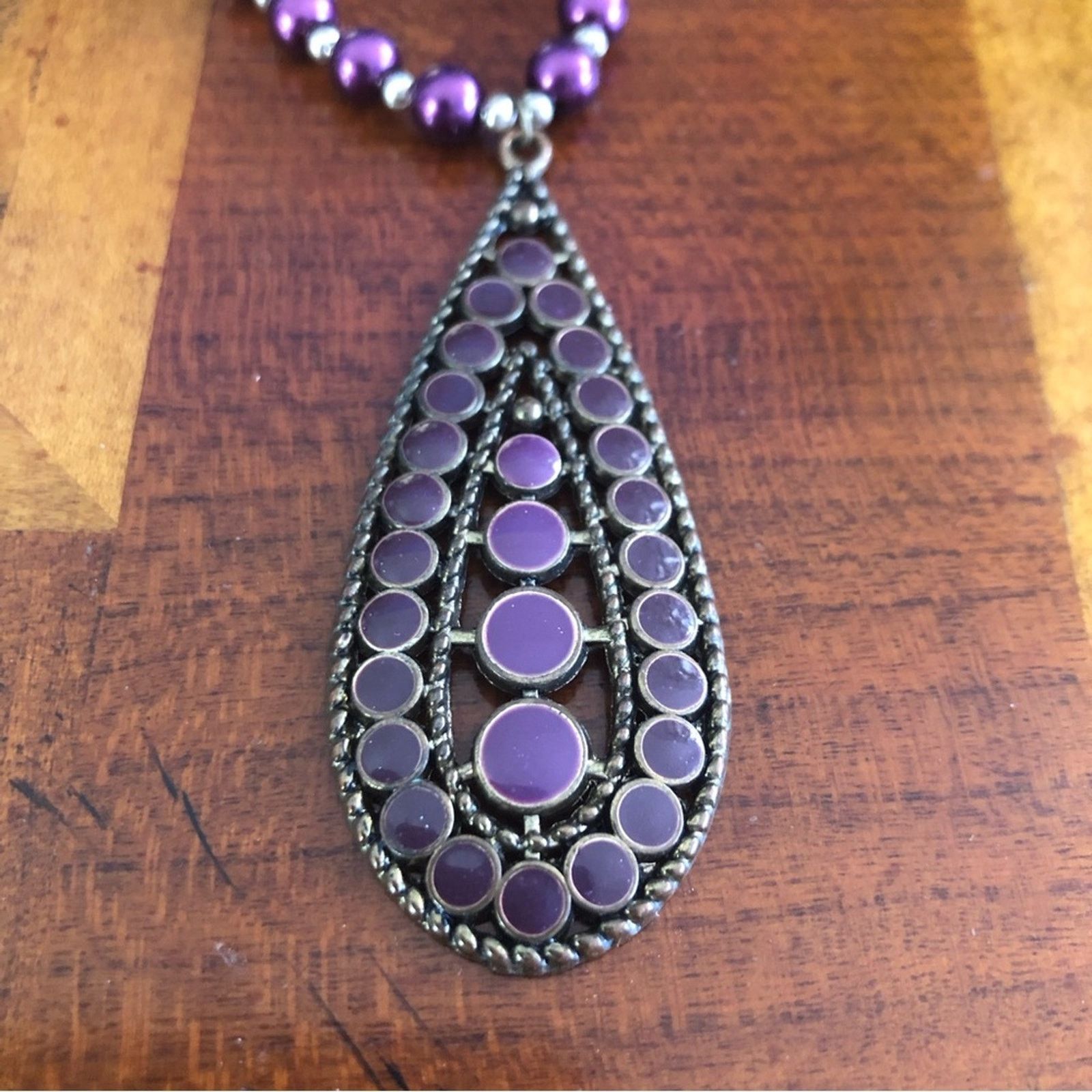 Handmade Handcrafted double strand purple Czech Pearl necklace Size ONE SIZE - 9 Thumbnail