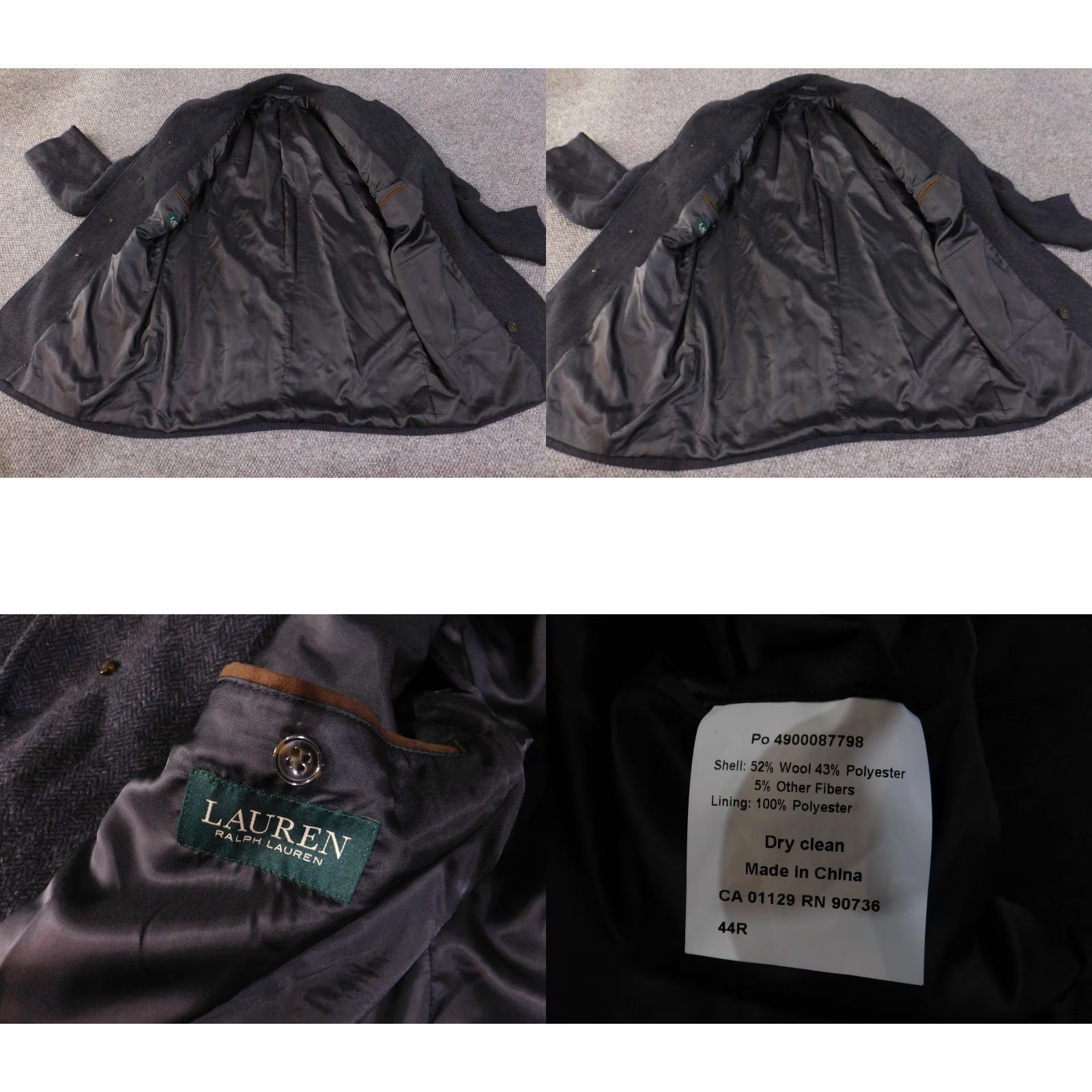 Ralph Lauren Lauren Ralph Lauren Coat Mens 44R Gray Wool Blend Dress Overcoat Herringbone Wool Size US S / EU 44-46 / 1 - 8 Thumbnail
