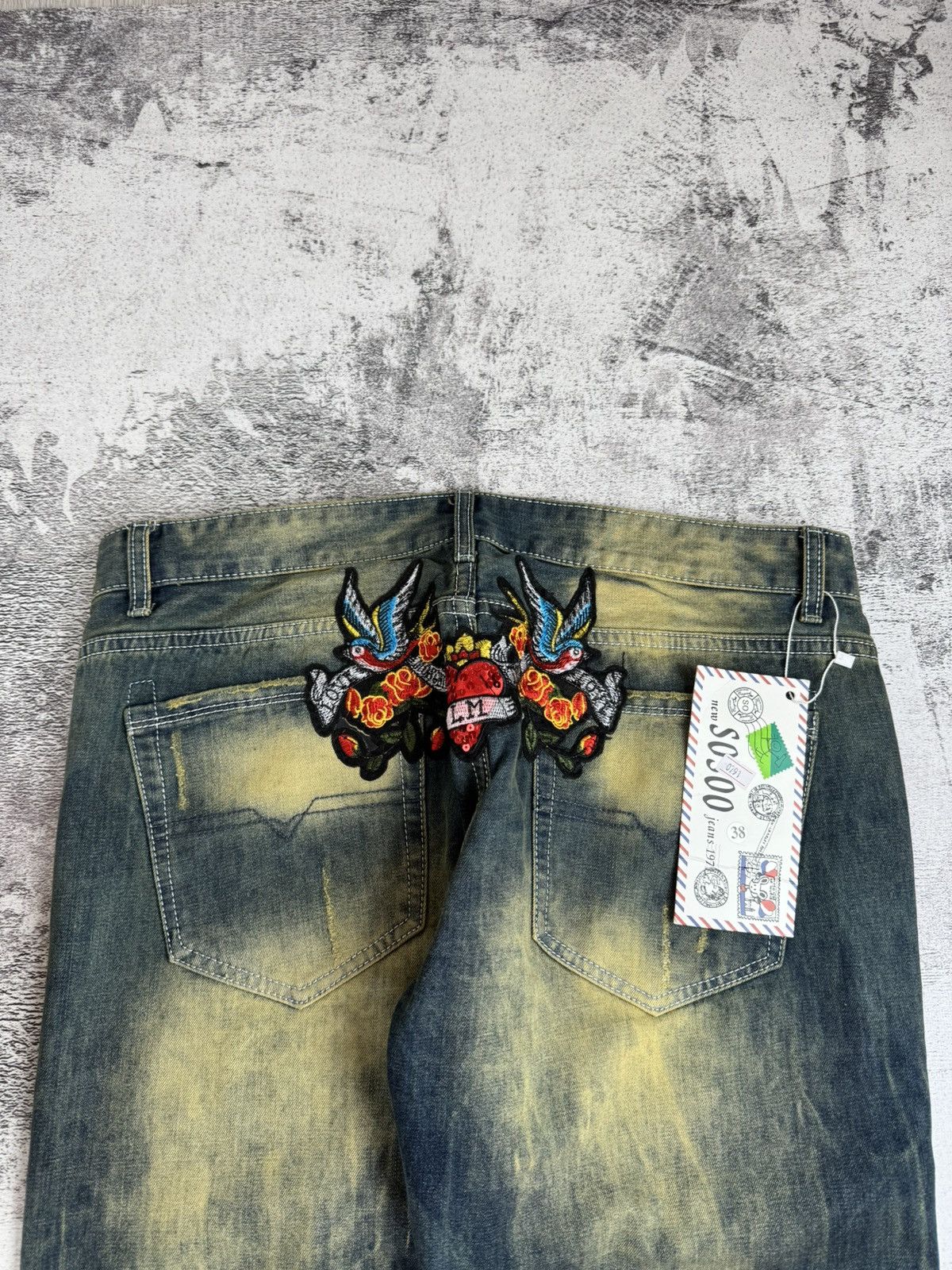 Japanese Brand Rose Embroidered Faded Skate Relaxed Jeans Pants Trousers Size US 38 / EU 54 - 16 Thumbnail