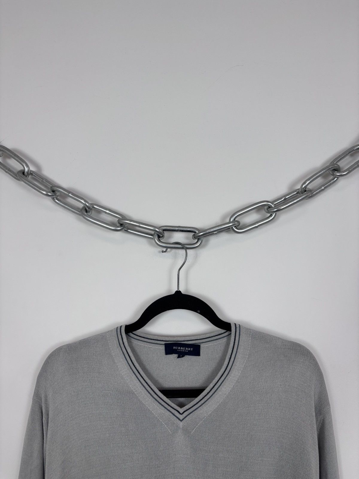 Burberry Burberry London Men’s Grey Viscose Blend V-Neck Sweater Size US M / EU 48-50 / 2 - 3 Thumbnail