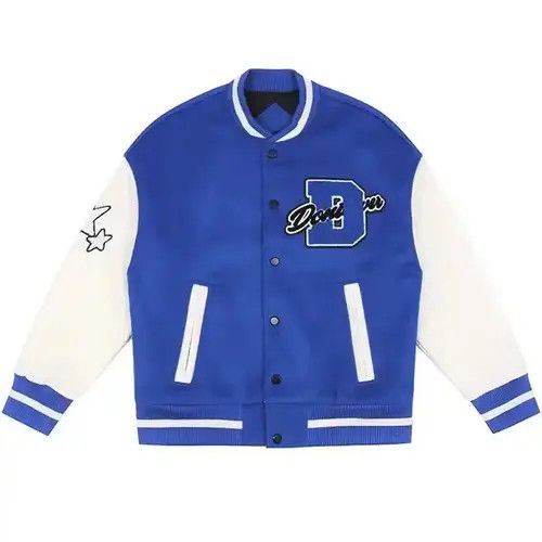 image of Patchwork Harajuku Varsity Jacket in Blue, Men's (Size Large)