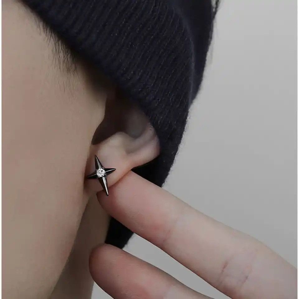 Designer × Jewelry 925 Silver Plated CZ Star Stud Earrings for Men Women Size ONE SIZE - 5 Thumbnail
