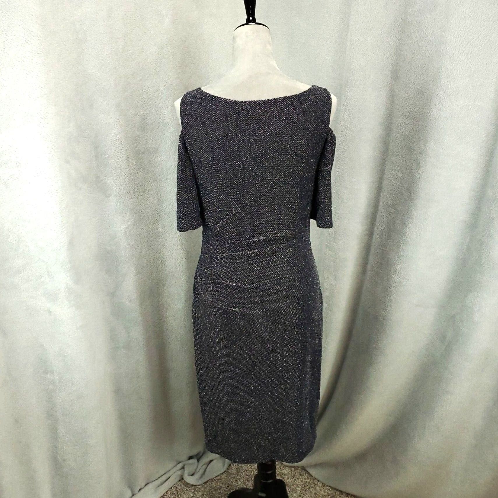 Ralph Lauren Ralph Lauren Dress Womens 6 Blue Knee Length Boat Neck Short Sleeve Cold Shoulder Shimmer Sparkle Eveningwear Night Out Size M / US 6-8 / IT 42-44 - 3 Thumbnail