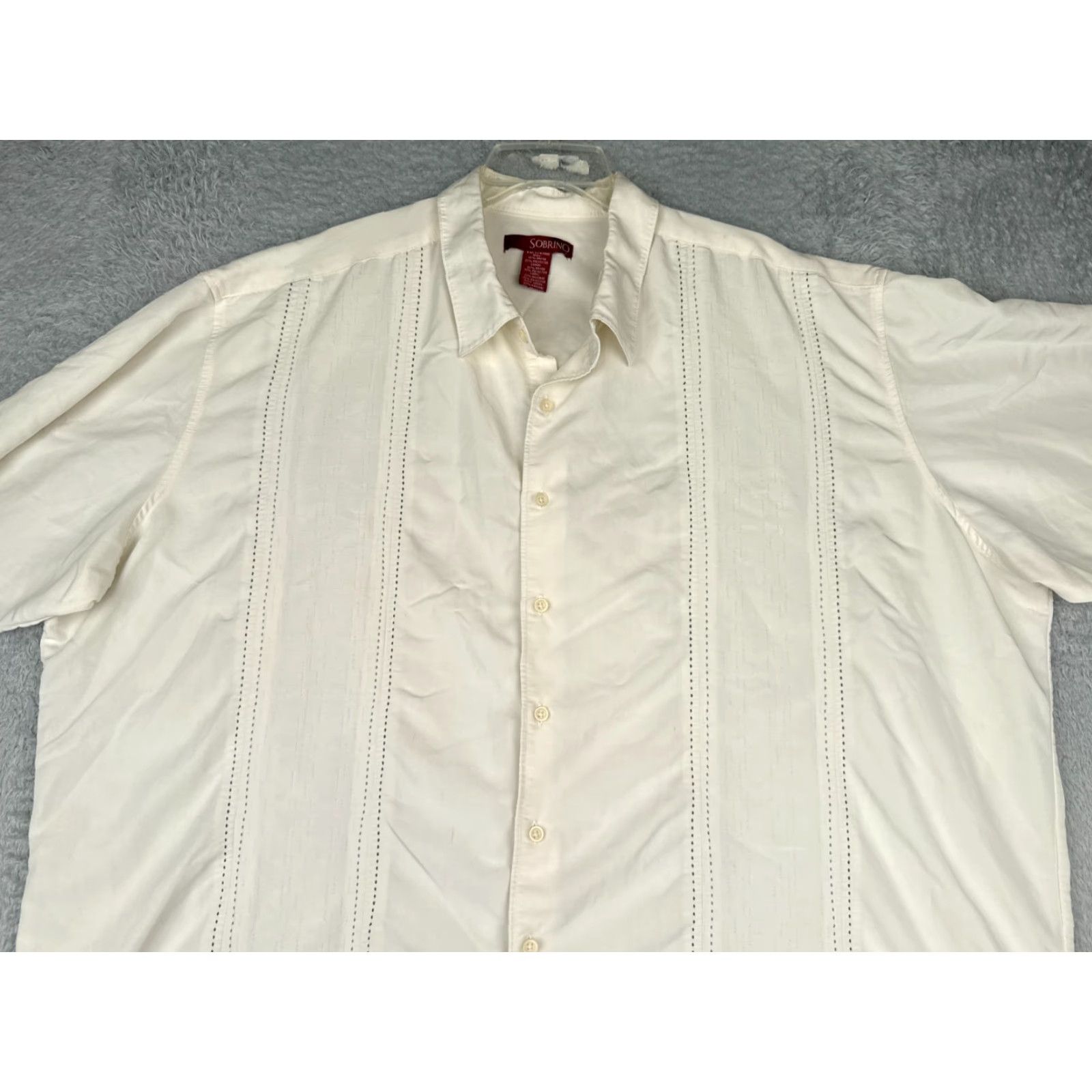 Vintage Sobrino Shirt Mens Button-Up Short Sleeve Ivory Rayon Poly Blend 4XLT Big & Tall Size US XXL / EU 58 / 5 - 4 Thumbnail