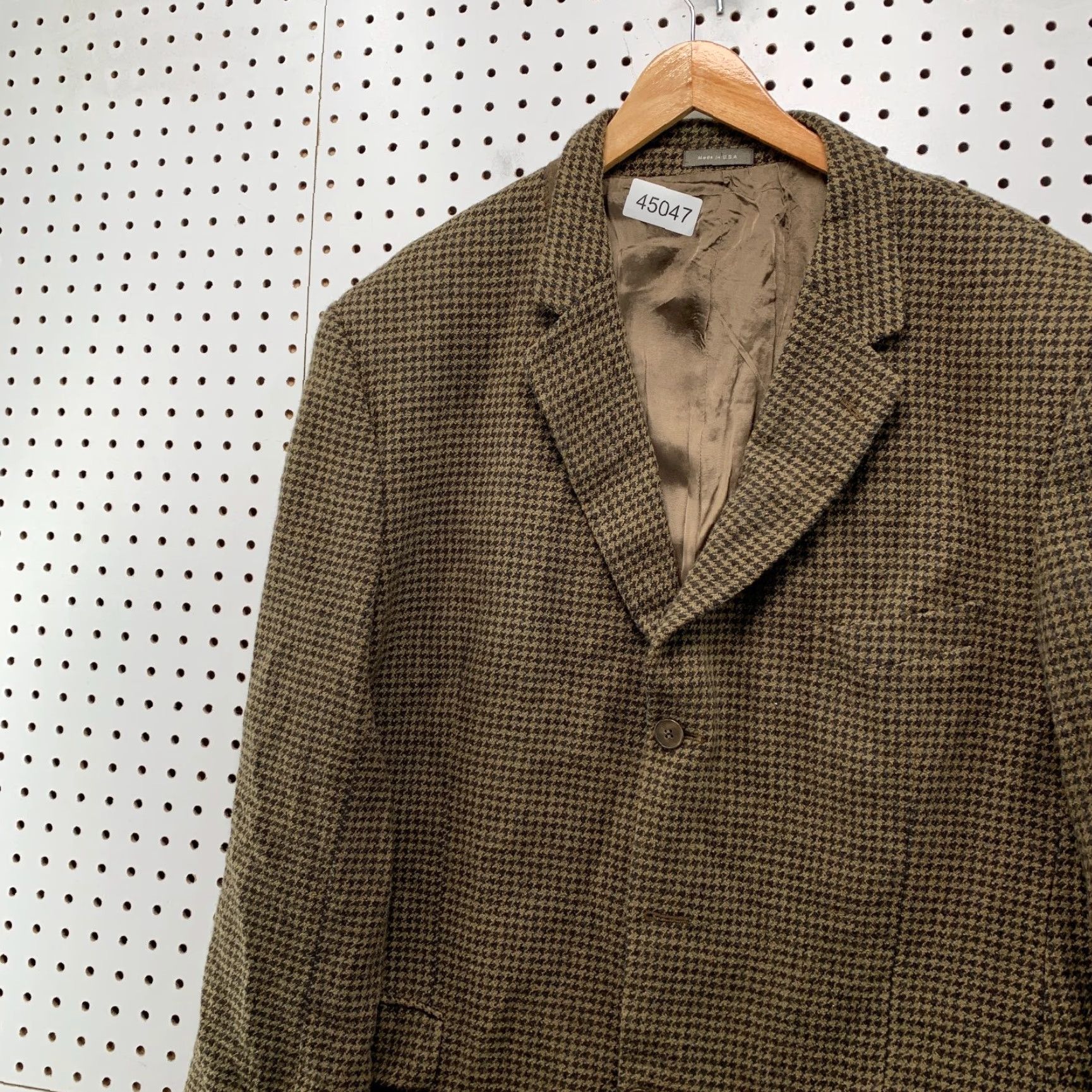 Calvin Klein VINTAGE Calvin Klein Blazer Mens 44-45 Tweed Wool Herringbone Brown USA Size 44R - 3 Thumbnail