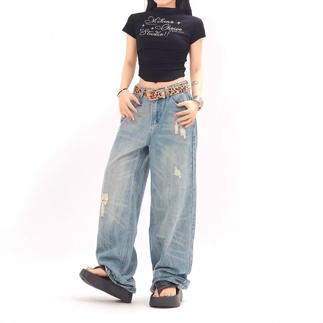 Vintage American street style loose wide-leg ripped jeans for men Size US 32 / EU 48 - 1 Thumbnail
