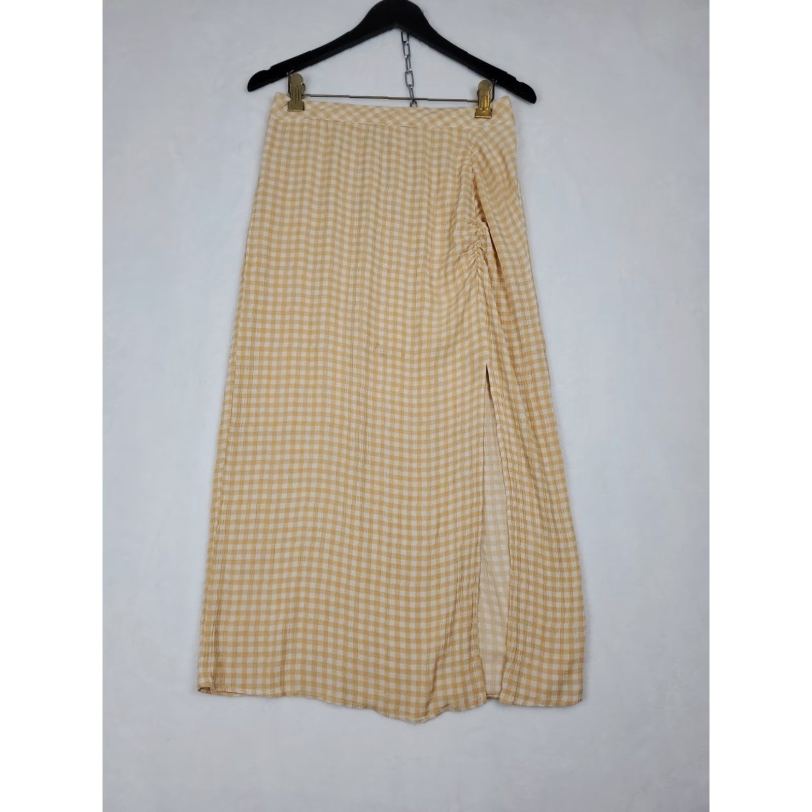 YOKE Promesa Maxi Skirt Orange Gauzy Check Plaid Smocked Yoke SZ S Bohemian Southwestern Long Stretchable Elastic Lined Damaged-Free (Adults) Womens Size 28" / US 6 / IT 42 - 4 Thumbnail