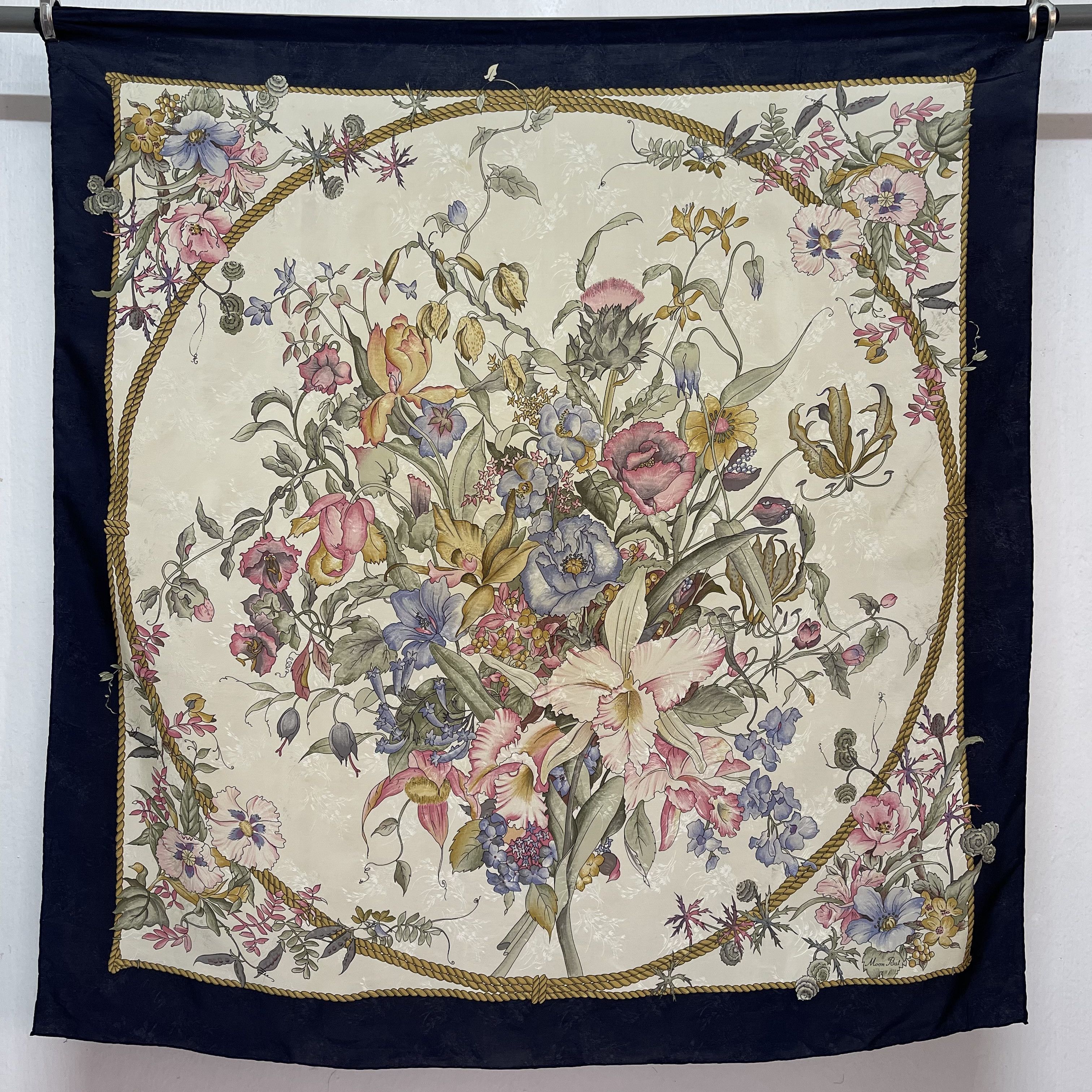 Other Vintage Moon Bat Silk Scarf: Floral Babushka Scarf - S7049 Size ONE SIZE - 4 Thumbnail