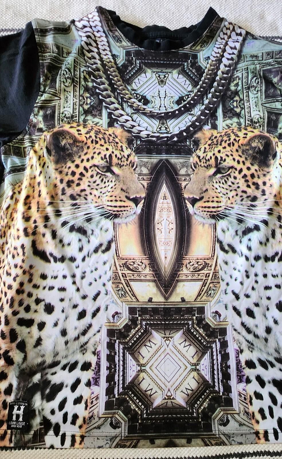Designer Huge All Over Print Leopard T-Shirt Black Size XLarge Size US XL / EU 56 / 4 - 2 Thumbnail