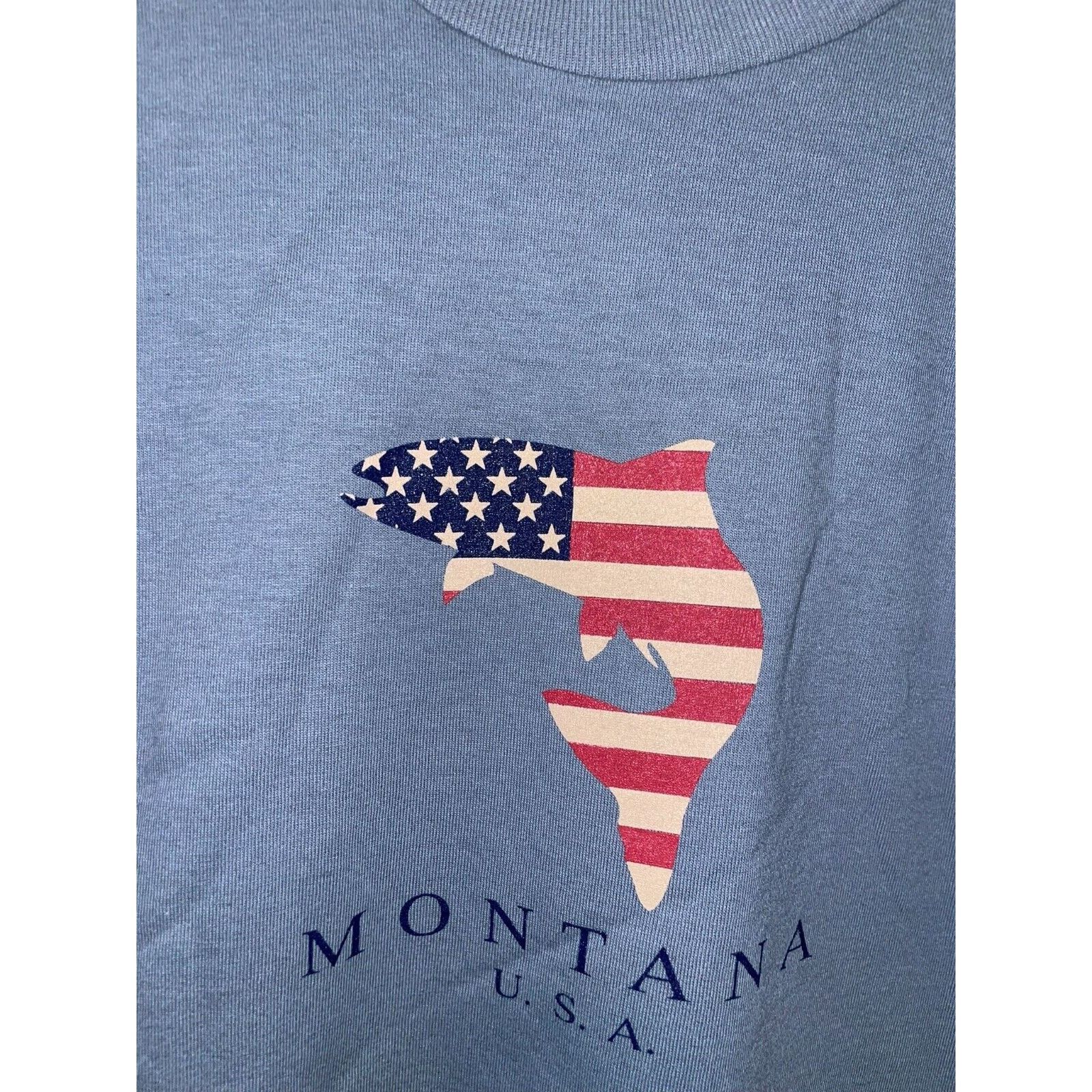 Jerzees Vintage Montana Fishing Shirt Fish USA Tee Blue VTG 90s L Size US L / EU 52-54 / 3 - 3 Thumbnail