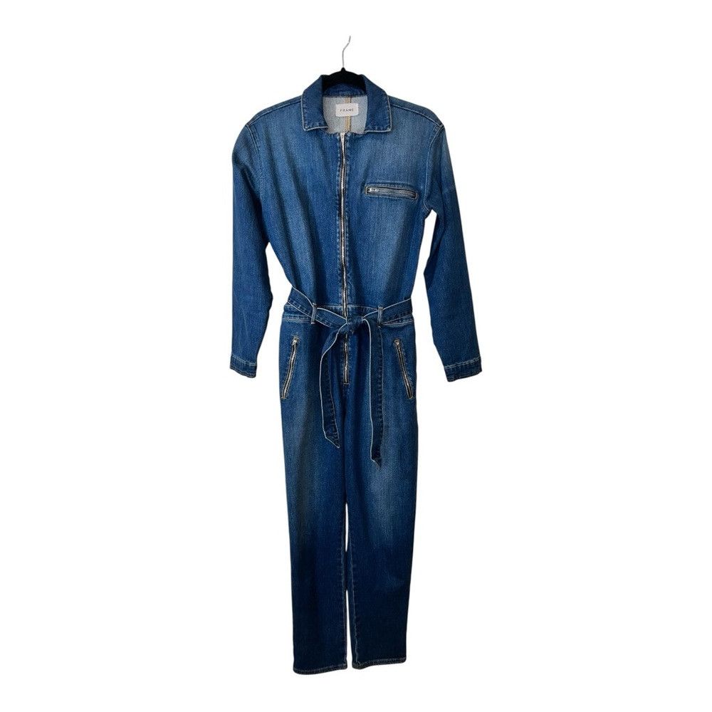 Frame FRAME Denim Jumpsuit Belted Stretch Utility Blue Sample Med Size 31" - 2 Thumbnail