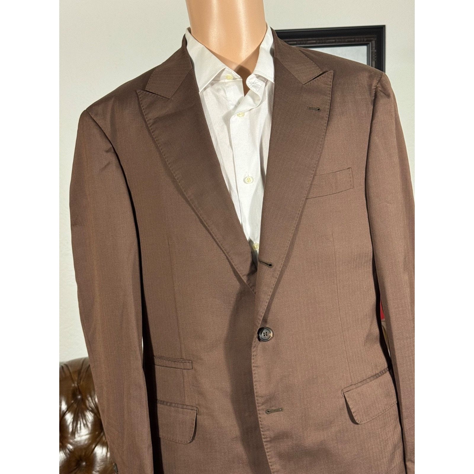 Brunello Cucinelli Brunello Cucinelli Brown Herringbone Peak Lapel Blazer 42R Size 42R - 1 Thumbnail