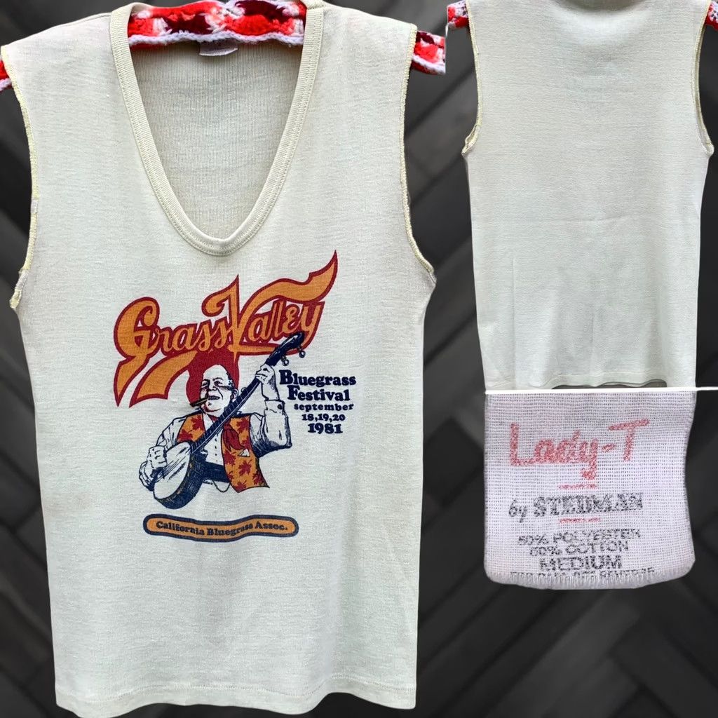 Vintage VINTAGE Grass Valley Bluegrass Festival 1981 California Bluegrass Assoc. tshirt Shirt M See Pics 50/50 Cotton-Polyester Womens/Girls? Size M / US 6-8 / IT 42-44 - 1 Thumbnail