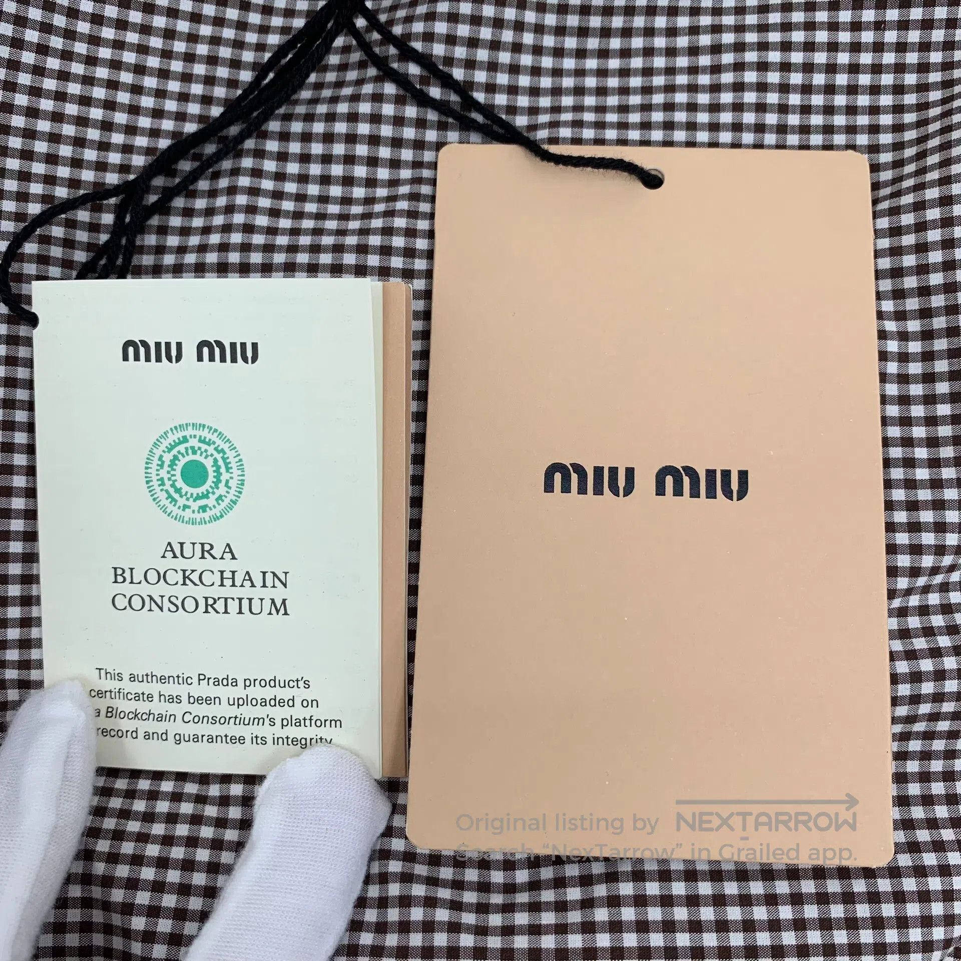 Miu Miu Miu Miu Caramel checkered logo letter embroidery cotton la Size S / US 4 / IT 40 - 8 Thumbnail