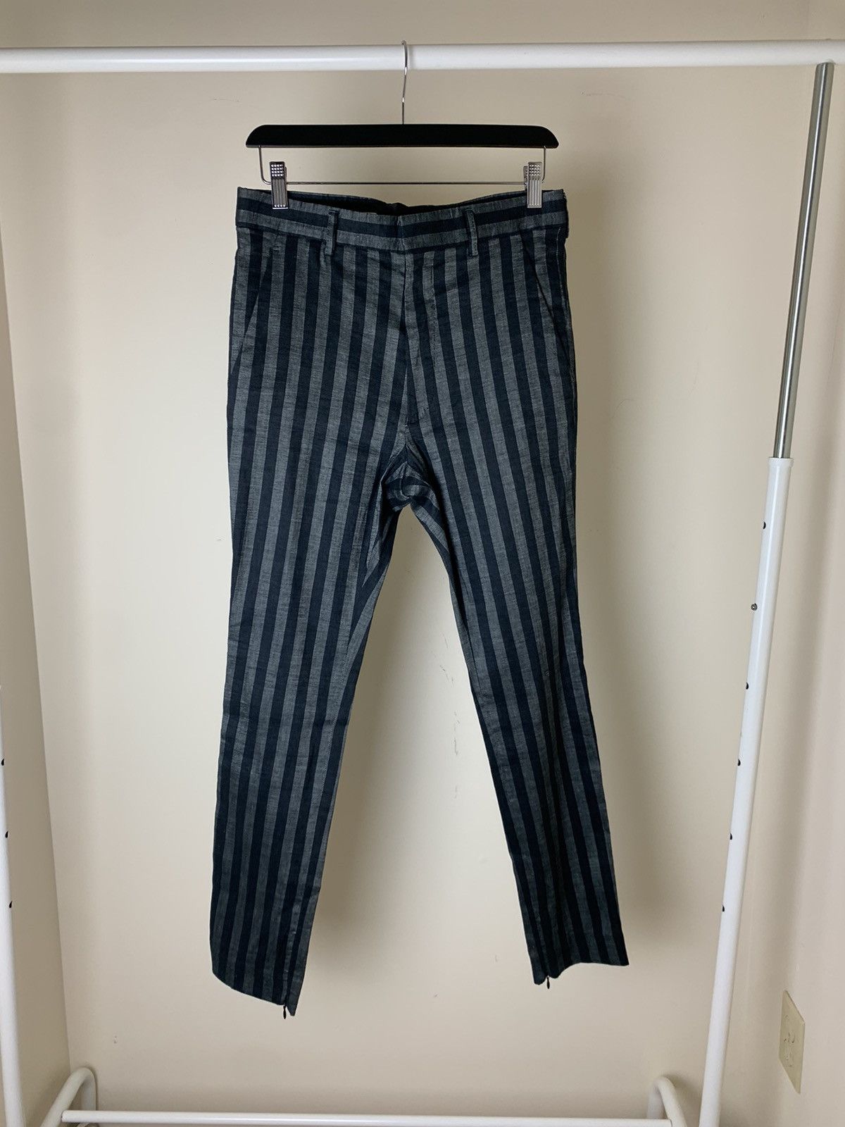 Haider Ackermann Haider Ackermann SS15 Black and Gray Striped Trousers ...