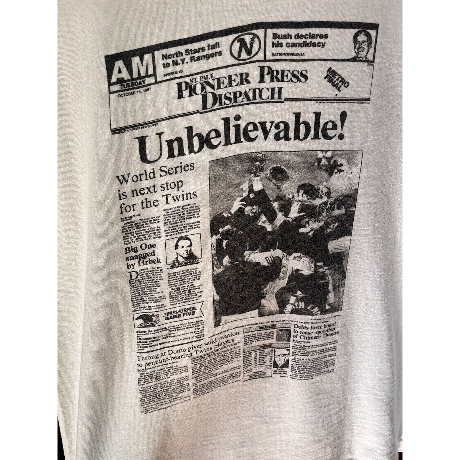 MLB VINTAGE MLB WORLD SERIES MN TWINS SINGLE STITCH T SHIRT 80S Size US XL / EU 56 / 4 - 3 Thumbnail