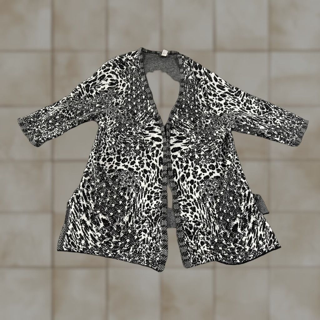 Vintage Chicos Easywear Cardigan Sweater Open Front 3/4 Sleeve Black White Leopard Animal Print Womens XL Cardigan Size XS / US 0-2 / IT 36-38 - 1 Thumbnail