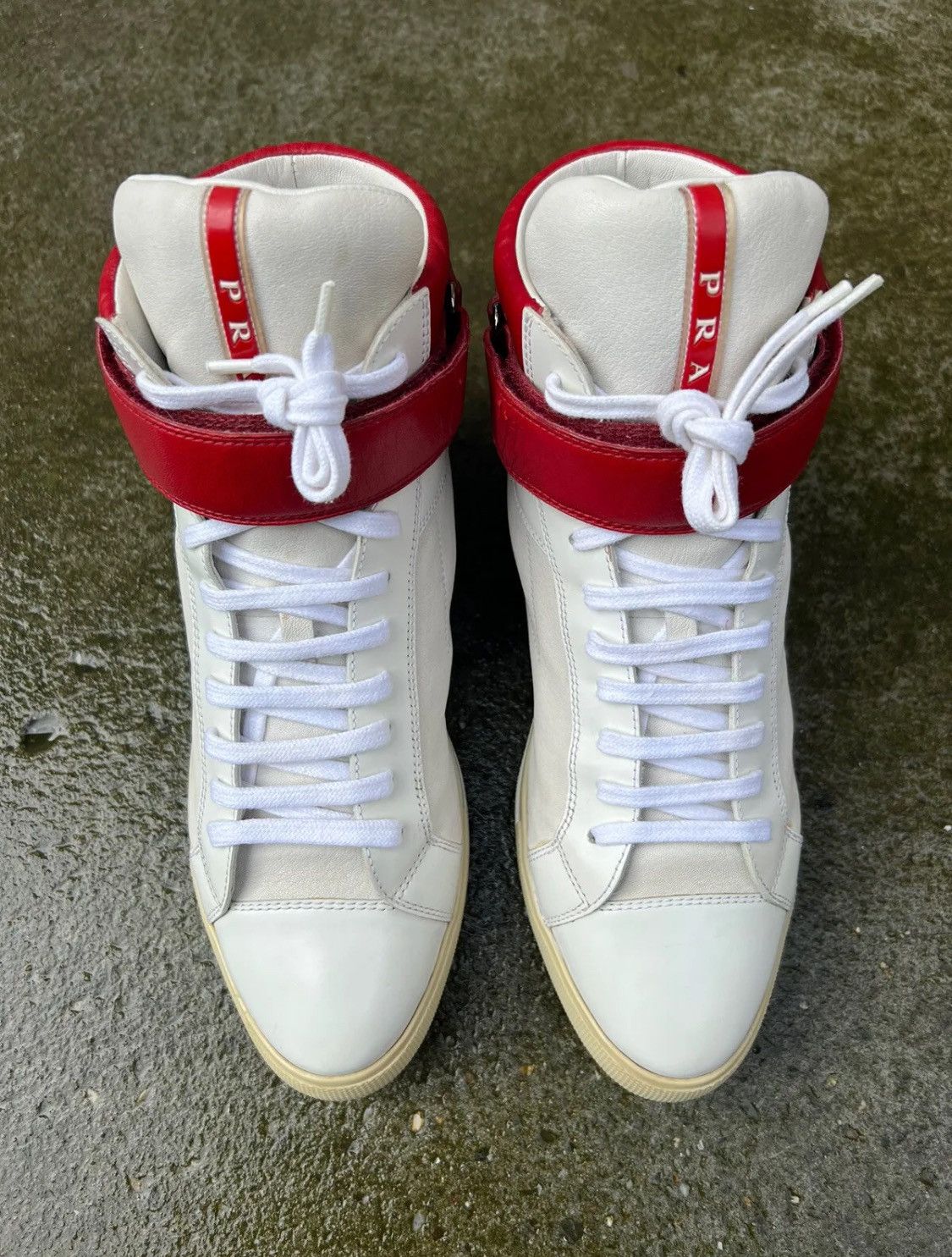 Prada ☄️Prada☄️White/Red Soft leather Sneakers (3T5743) Size US 8 / IT 38 - 2 Thumbnail