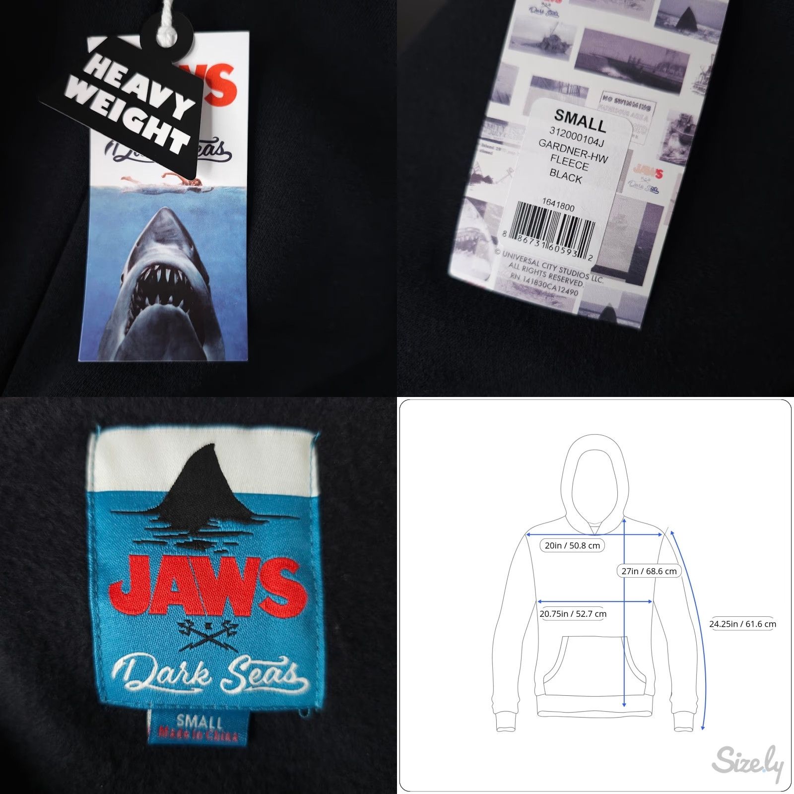 Vintage Jaws X Dark Seas Sweatshirt Hoodie Mens Small Black Heavyweight Pullover Size US S / EU 44-46 / 1 - 8 Thumbnail