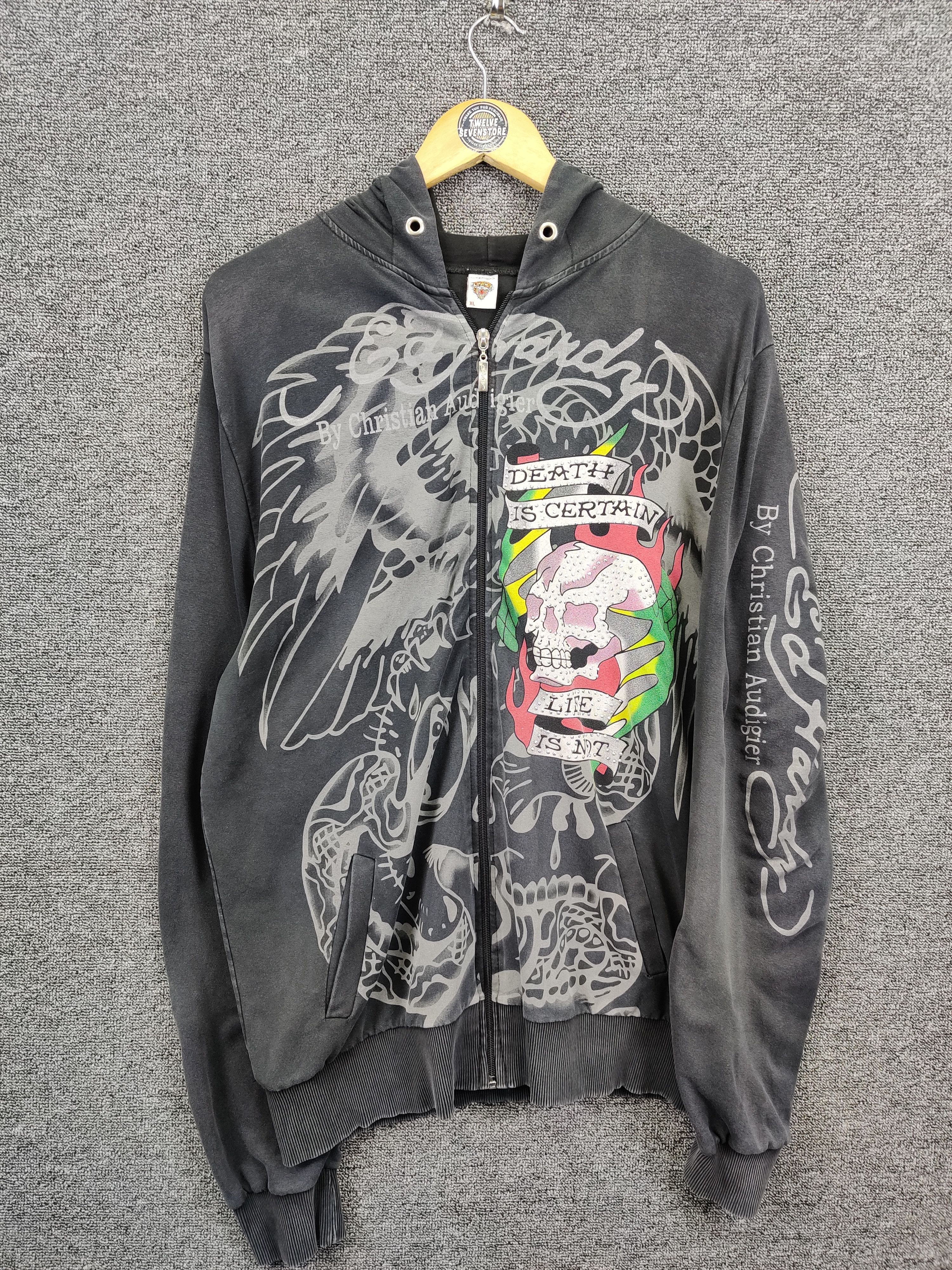 Ed Hardy Vintage Ed Hardy Christian Audigier Skull Zipper Hoodie Size US XL / EU 56 / 4 - 4 Thumbnail