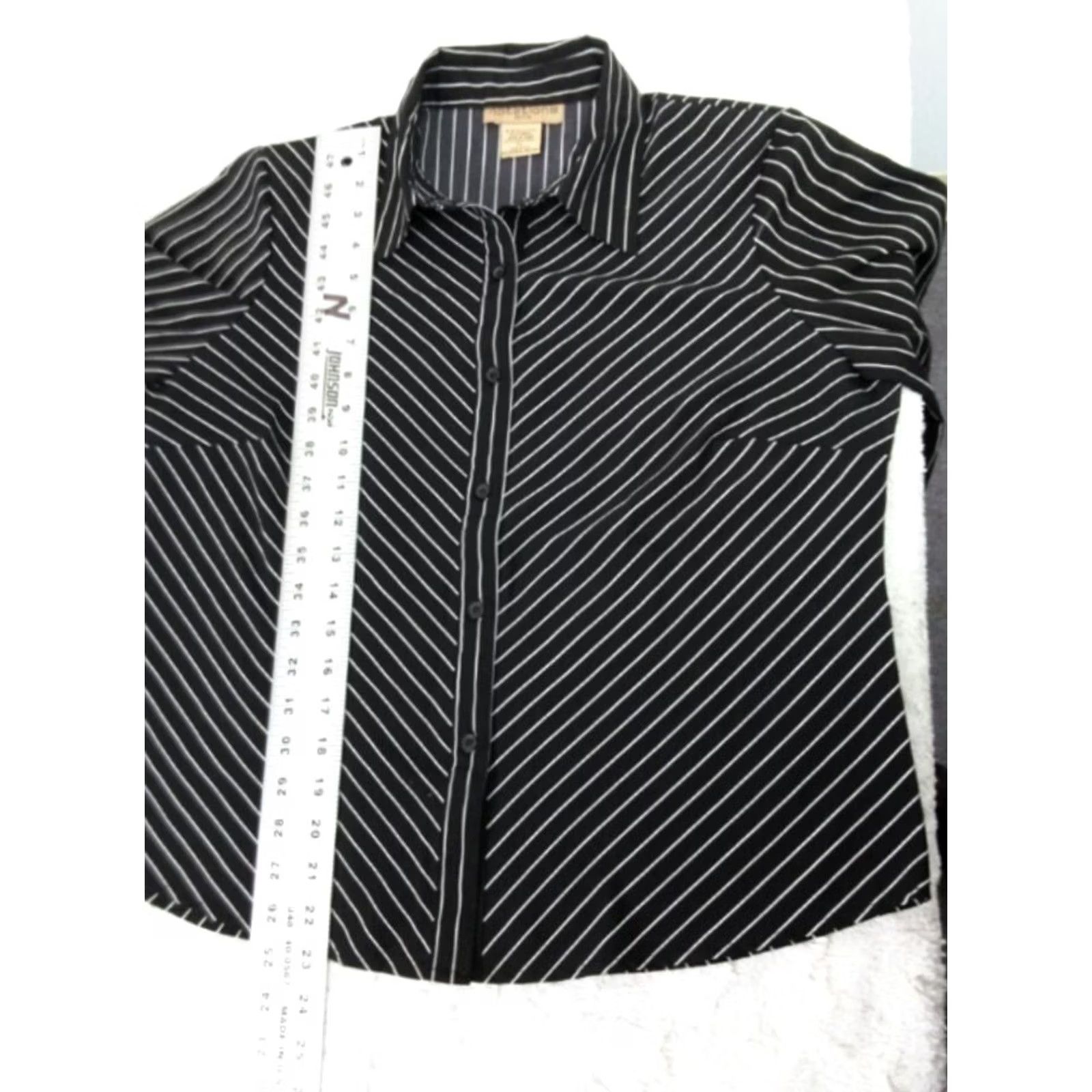 Vintage Notations Petite Women Button Down Striped Shirt Black White Long Sleeve PL Size L / US 10 / IT 46 - 5 Thumbnail