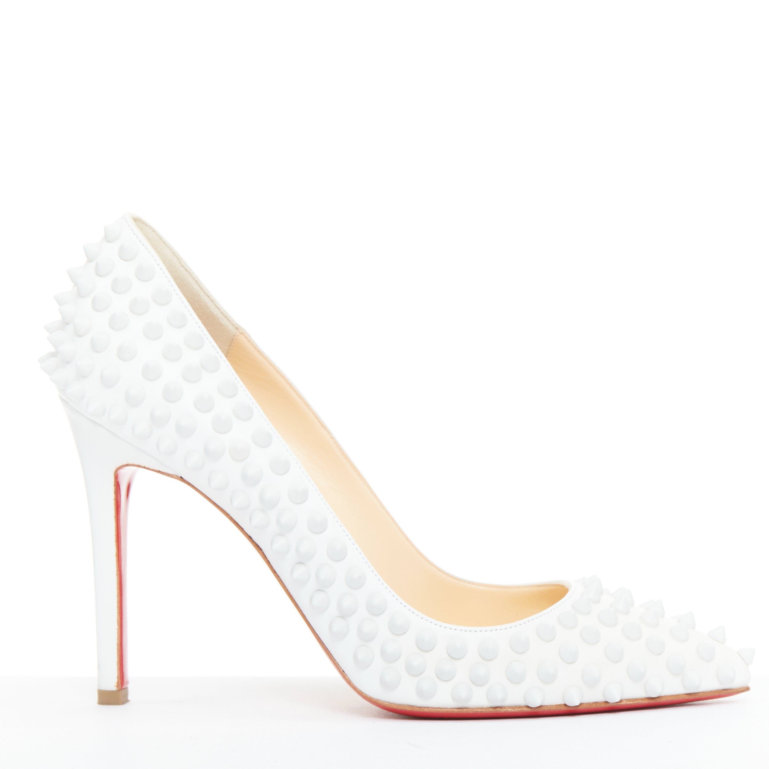Christian Louboutin CHRISTIAN LOUBOUTIN Pigalle Spikes 100 white matte leather spike studded pumps EU37.5 Size US 7.5 / IT 37.5 - 1 Thumbnail
