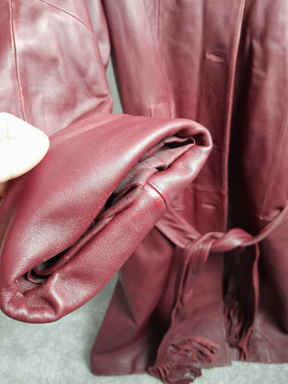 Other Vintage Leather Belted Trench Coat with Fringe - 2XL Size XXL / US 16-18 / IT 52-54 - 8 Thumbnail