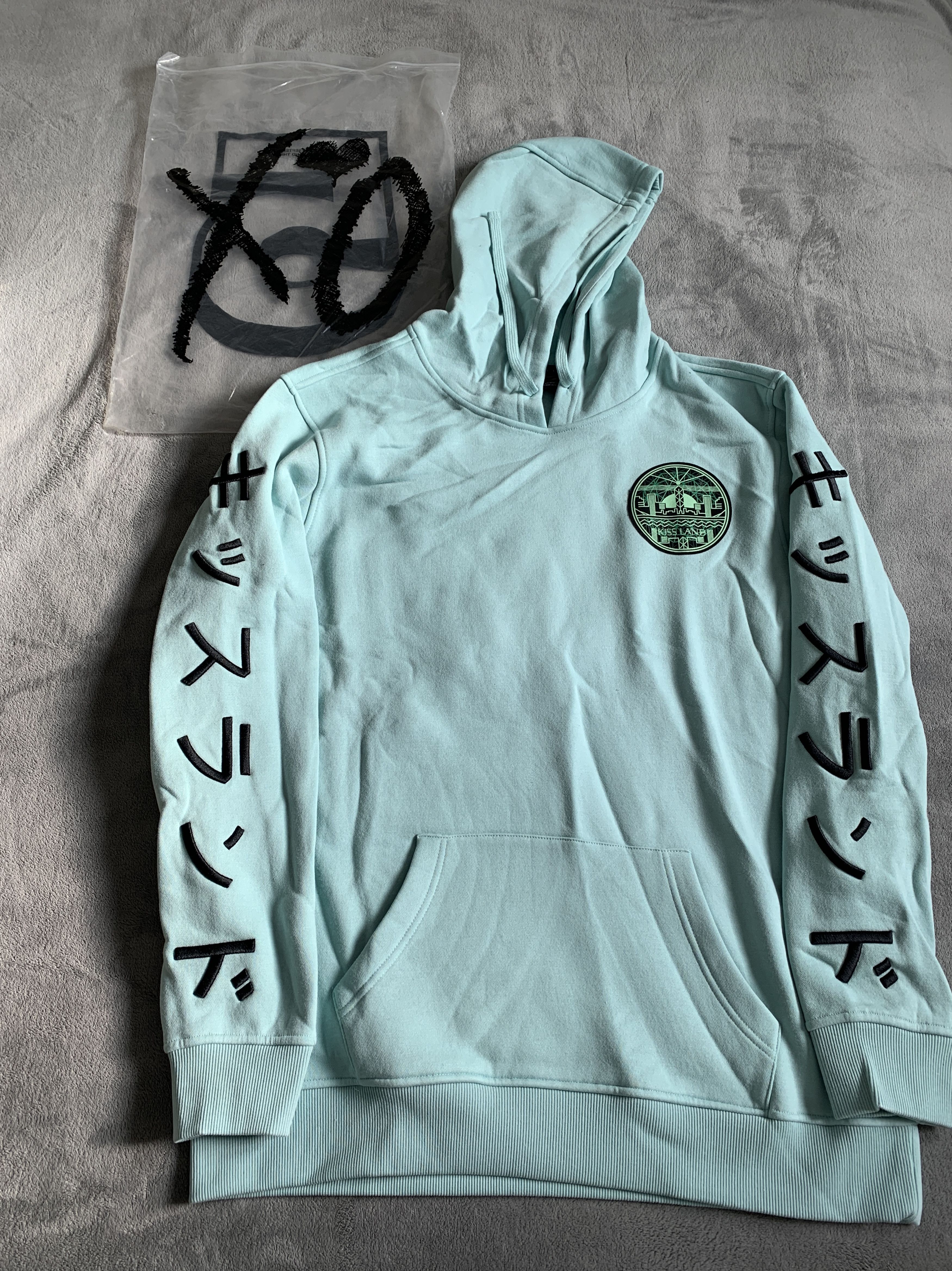 image of The Weeknd Xo Kiss Land 5 Year Anniversary Skyline Hoodie in Green, Men's (Size Small)