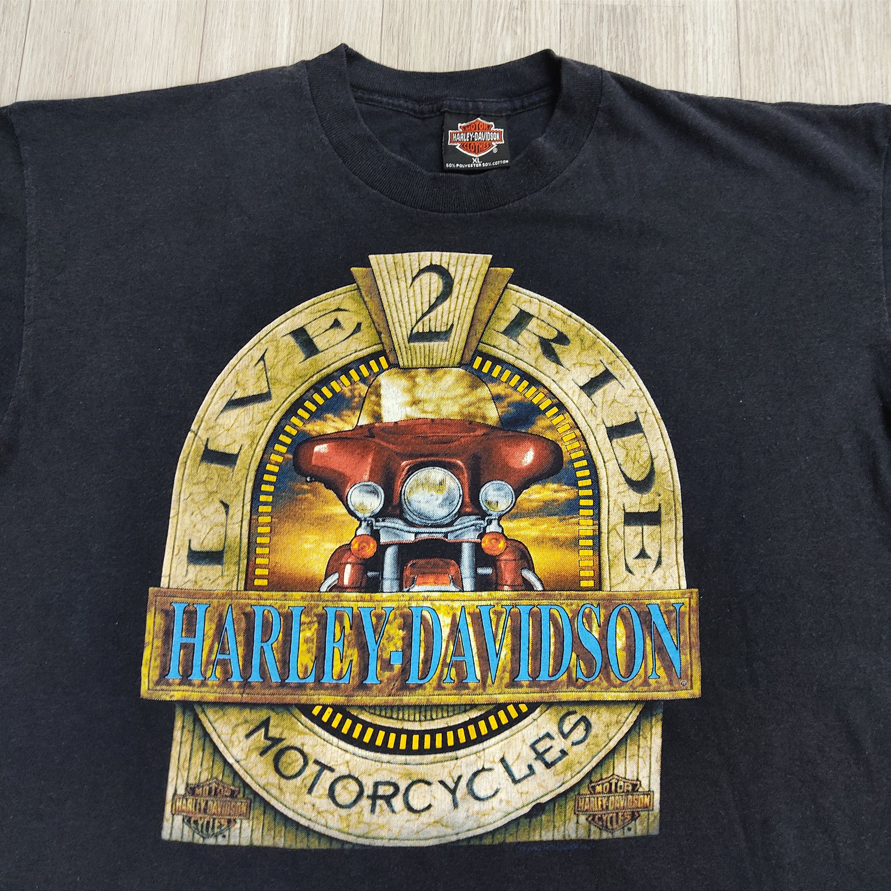 Harley Davidson Vintage 90s HARLEY DAVIDSON 'Live 2 Ride' Holoubek T-shirt Size US XL / EU 56 / 4 - 4 Thumbnail