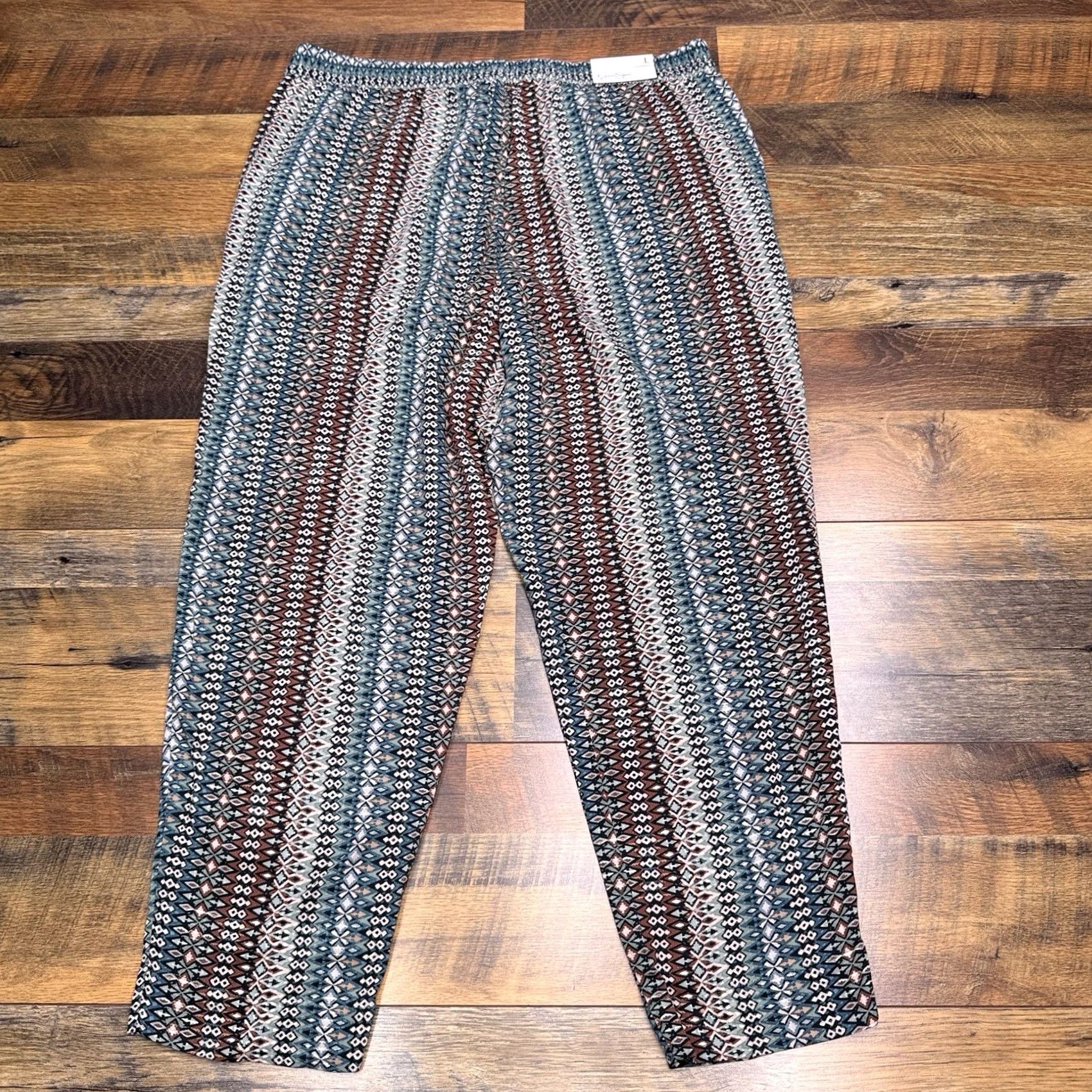 Jessica Simpson Jessica Simpson Pants Womens Large Green High Rise Ankle Straight Geometric Logo Viscose Rayon City Casual NWT Size 36" / US 14 / IT 50 - 3 Thumbnail