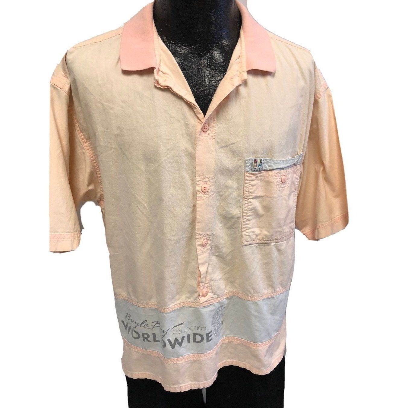 Vtg Bugle Boy 1/2 Button Pullover Pastel PINK Skater Shirt