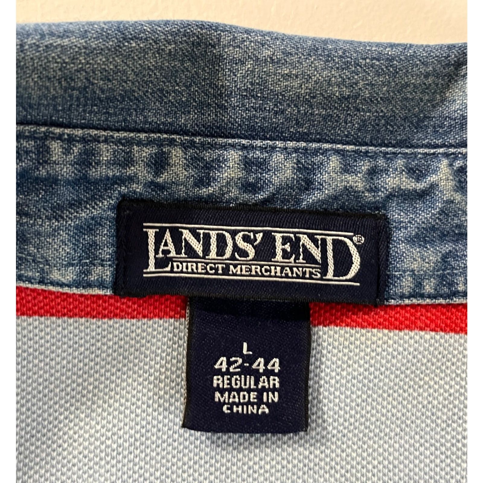 Lands' End Lands' End Polo Shirt Striped Denim Collar Sz L Men’s Short Sleeve Multicolor Cotton Polo Size US L / EU 52-54 / 3 - 7 Thumbnail