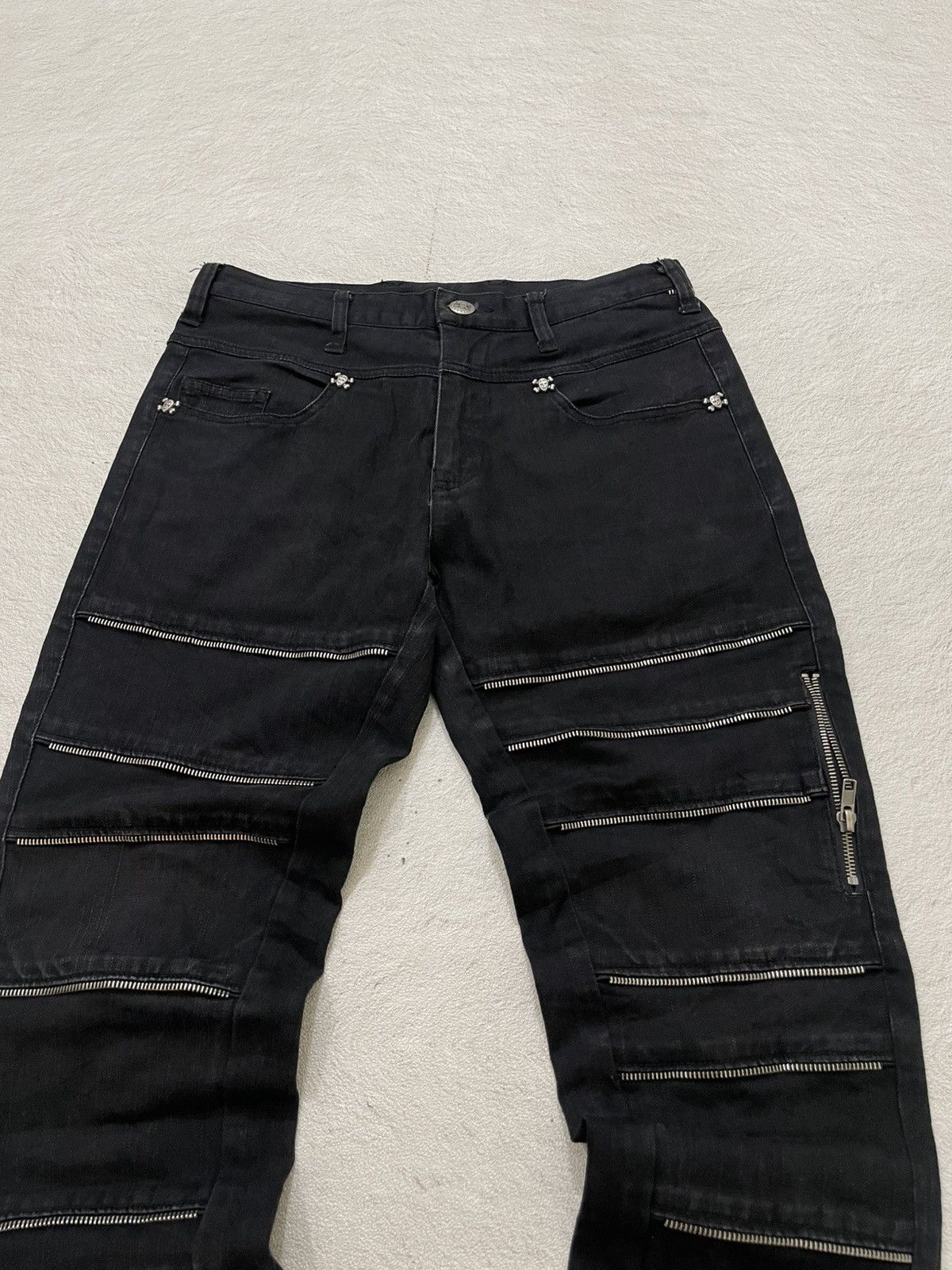 Japanese Brand 2000s Japanese Black Biker Multi Zipper Denim Hysteric Y2K Size US 29 - 2 Thumbnail