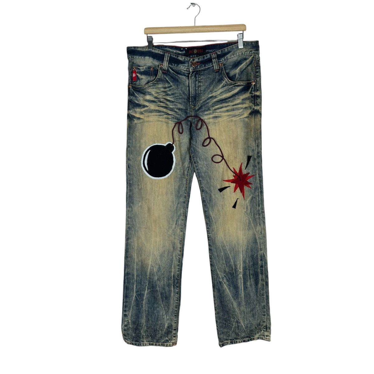 ❄️ONIARAI JAPAN BOMB PATCHWORK DENIM JEANS FLARE PANTS