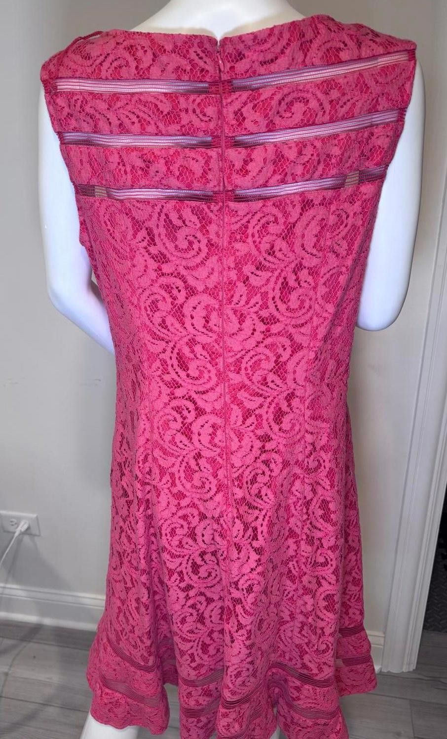 Designer Adrianna Papell Lace Dress - Elegant Pink Dress Size 16 Size XXL / US 16-18 / IT 52-54 - 2 Thumbnail
