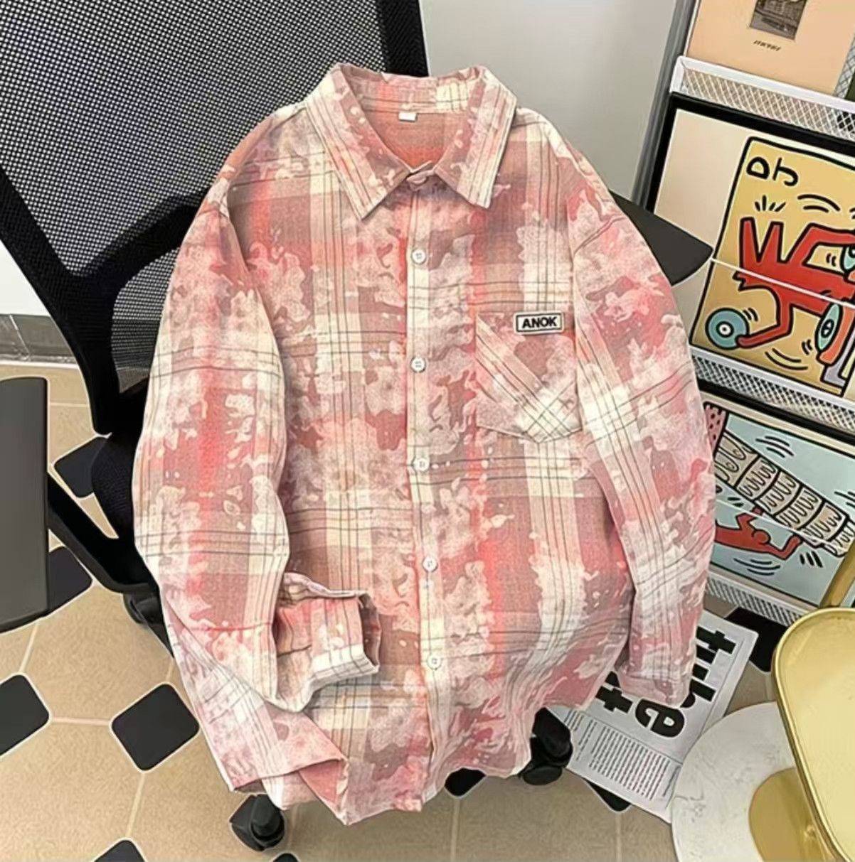 Vintage Pink Bleach Dye Plaid Button-Up | Oversized Streetwear Size US M / EU 48-50 / 2 - 1 Thumbnail