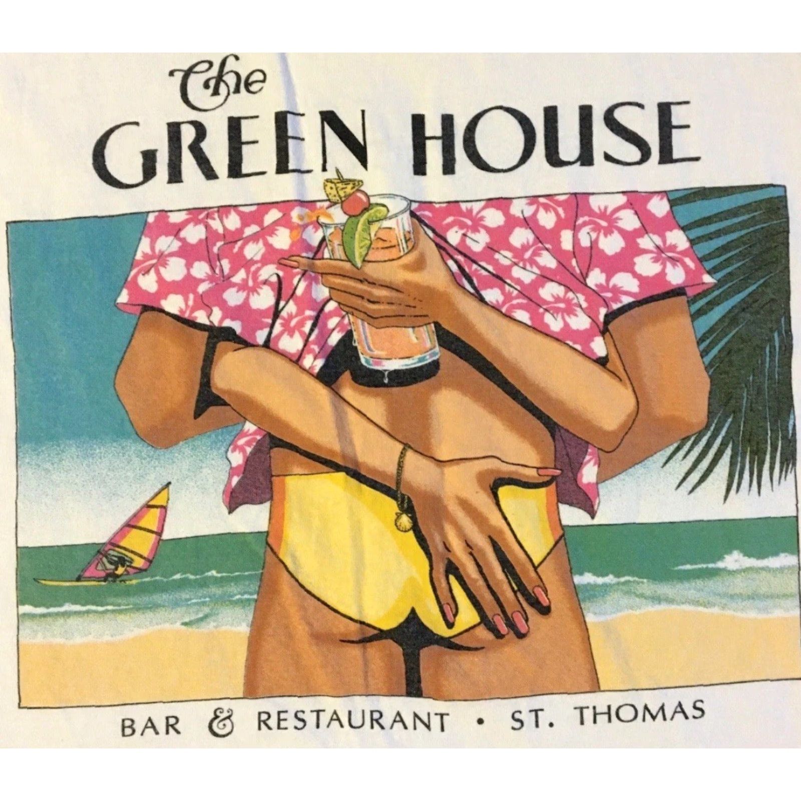 Vintage Vtg 90s Green House Bar Faded Tank Top XS S Beer Surf Beach Art Grunge 80s Size US XS / EU 42 / 0 - 3 Thumbnail
