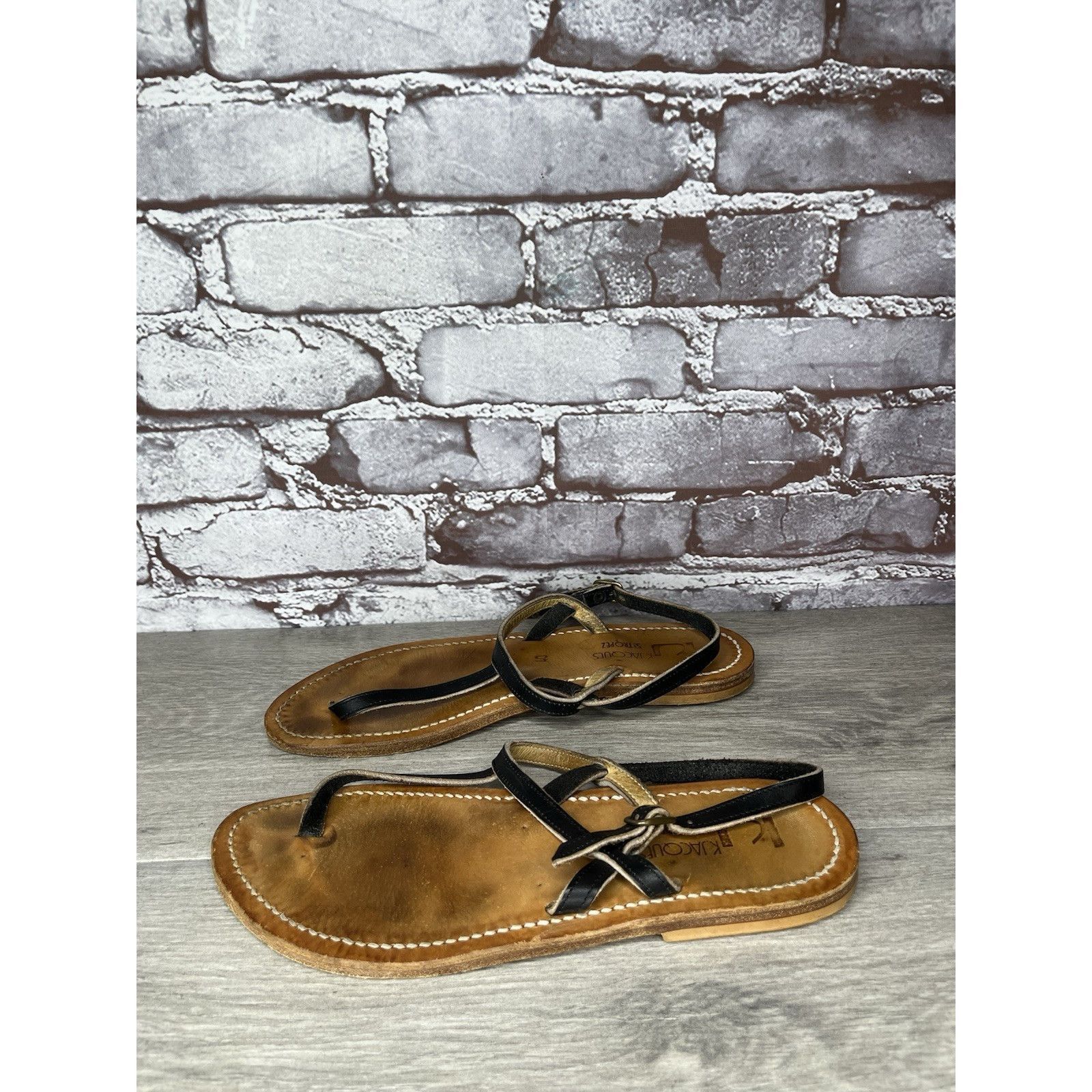 Jacques Lemans K Jacques Picon Black Leather Flat Thong Strap Sandals Women Size US 9.5 / IT 39.5 - 17 Thumbnail