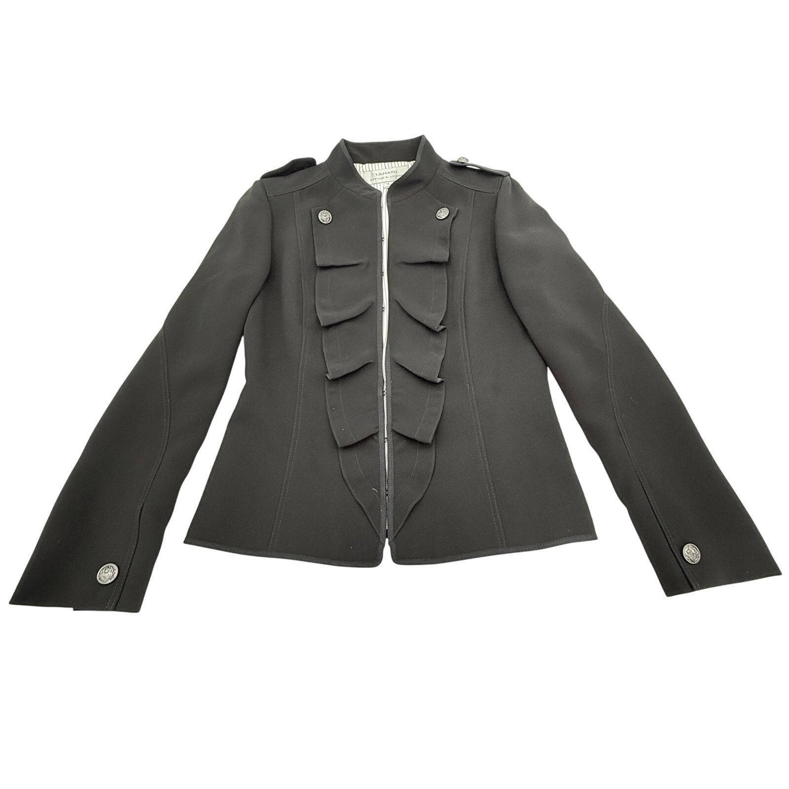 Elie Tahari Tahari Military Ruffle Button Front Jacket Size S / US 4 / IT 40 - 1 Thumbnail