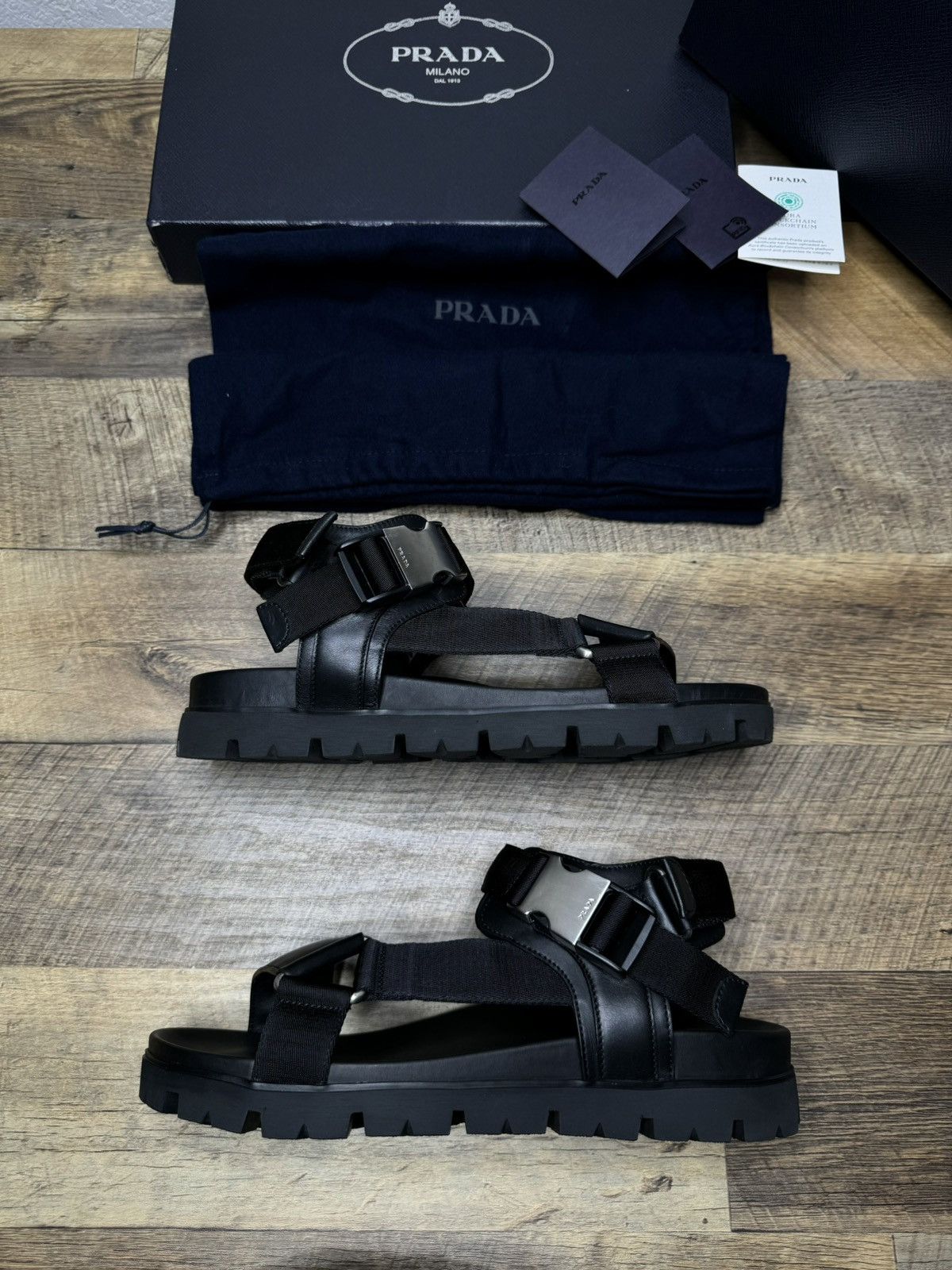 Prada Prada Black leather Strap silver Buckle Nylon Tape Sandals Size US 10 / EU 43 - 3 Thumbnail