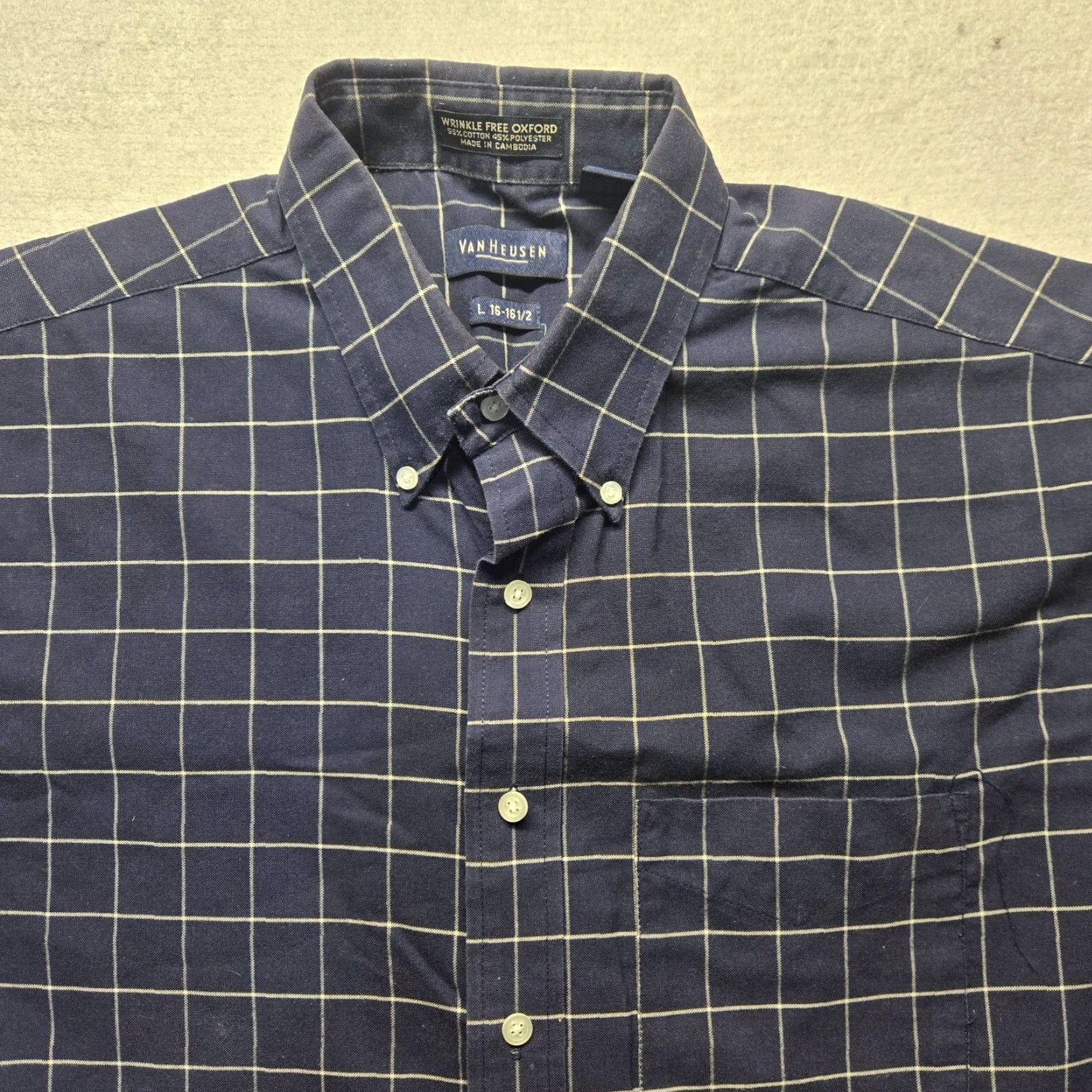 Van Heusen Van Heusen Shirt Dress Shirt Men 16.5 Blue Long Sleeve Button Up Regular Fit Size 46R - 2 Thumbnail