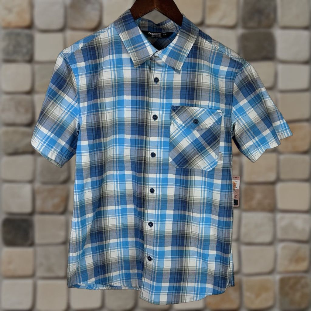 Outdoor Research Outdoor Research Shirt Mens S Button Up Short Sleeve Plaid Seapine Pocket Blue Size US S / EU 44-46 / 1 - 1 Thumbnail