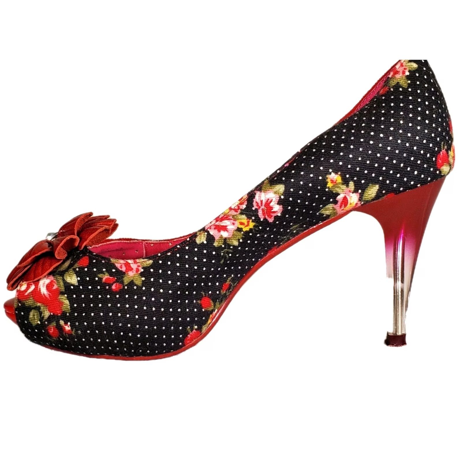 Vintage Poetic Licence Bloom High Heel Pumps Red Suede and Fabric Women's Size US 7 Pump Stiletto Shoes Size US 7 / IT 37 - 3 Thumbnail