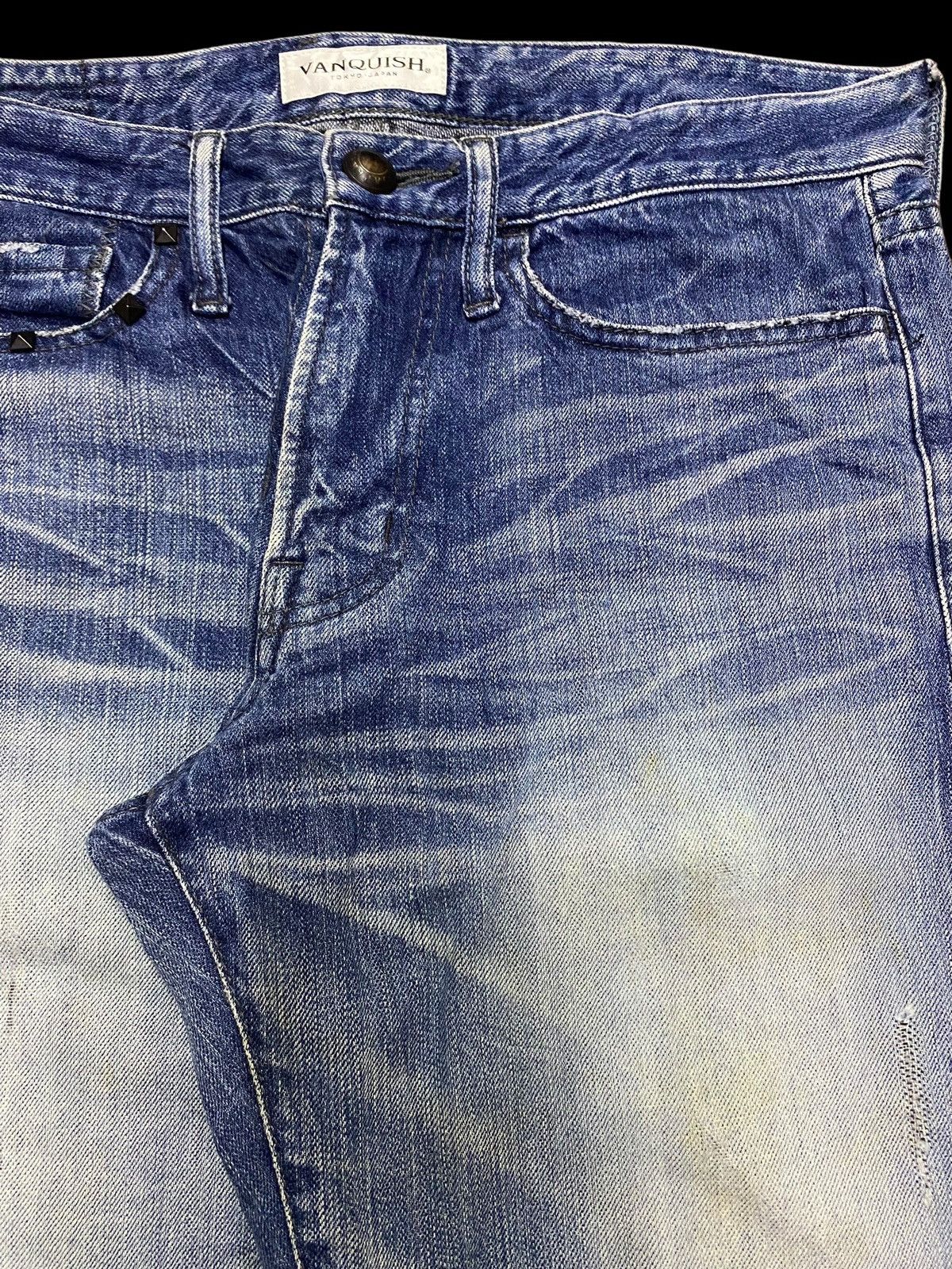 Fragment Design × Vanquish Vintage Vanquish Japan Blue Wash Avantgarde Distressed Jeans Size US 33 - 8 Thumbnail
