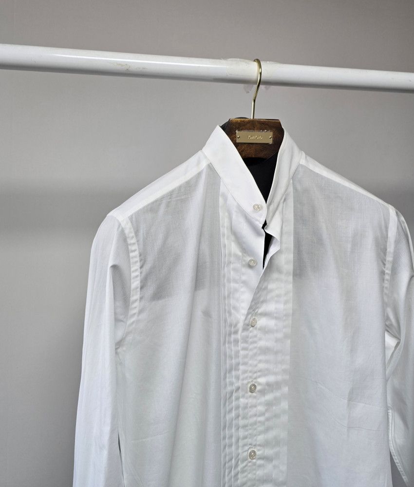 Tom Ford o1sm1stk0824 Slim Pot Pin Tuck Mandarin Collar Shirt White Size US M / EU 48-50 / 2 - 2 Thumbnail