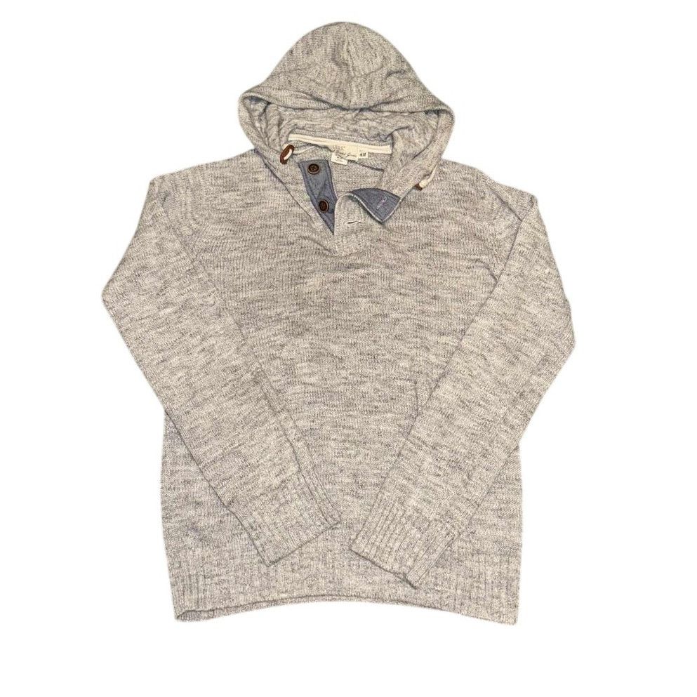 H&M Heavy Knit Gray Sweater 3 Button Hood Comfort 100% Cotton SM Size US S / EU 44-46 / 1 - 3 Thumbnail